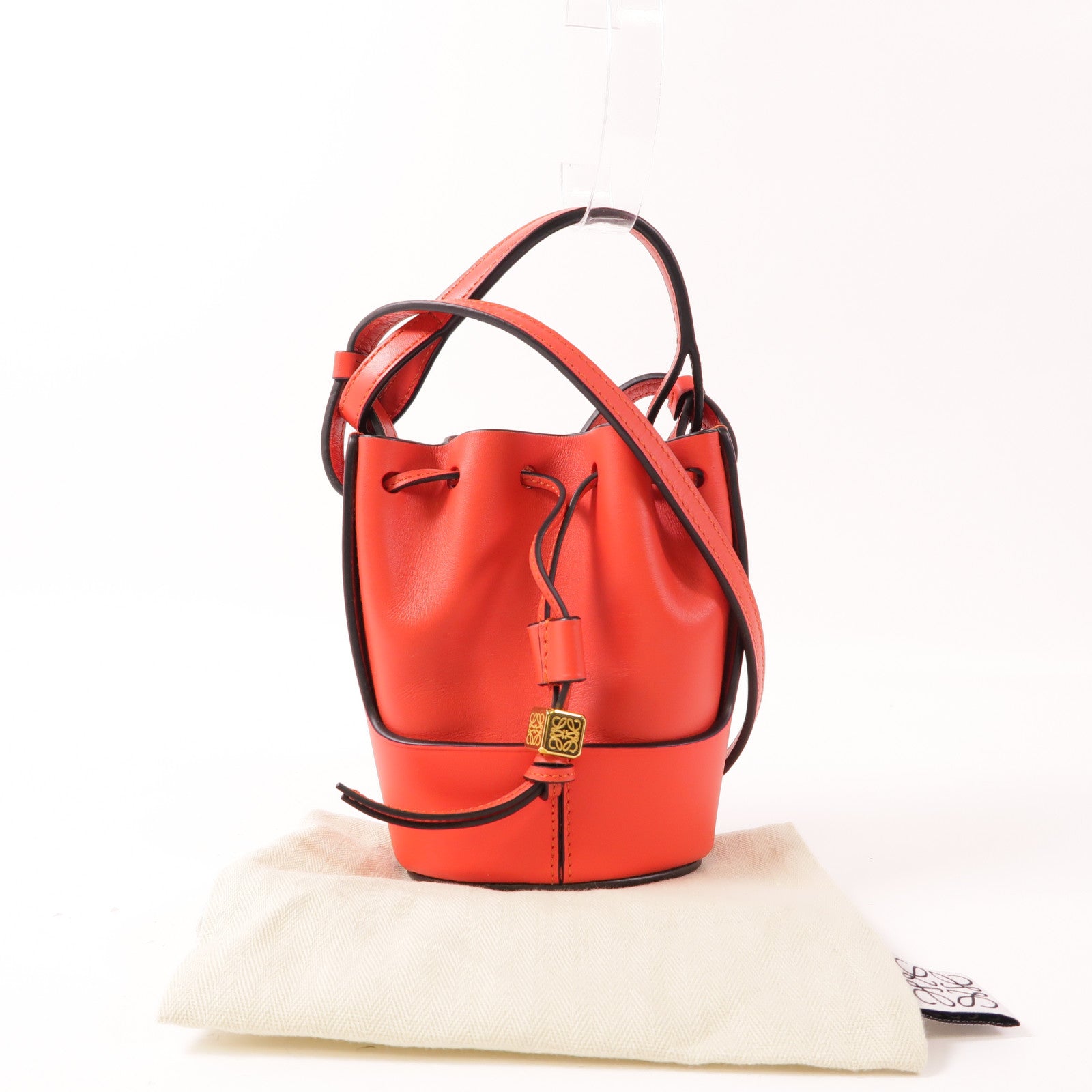 LOEWE GHW Nano Balloon 2 Way Shoulder Bag Handbag Lambskin Leather Red