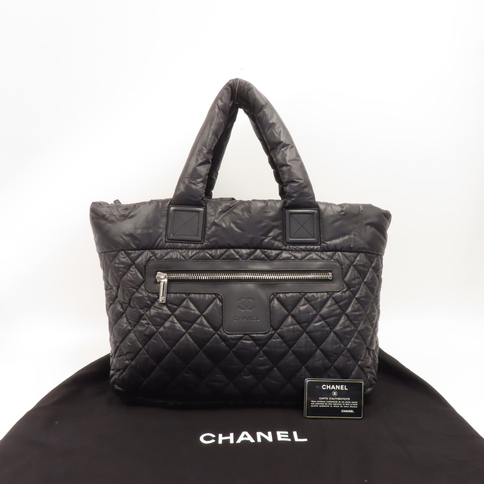 CHANEL 菱格尼龍CoCo Cocoon銀扣肩背袋黑色