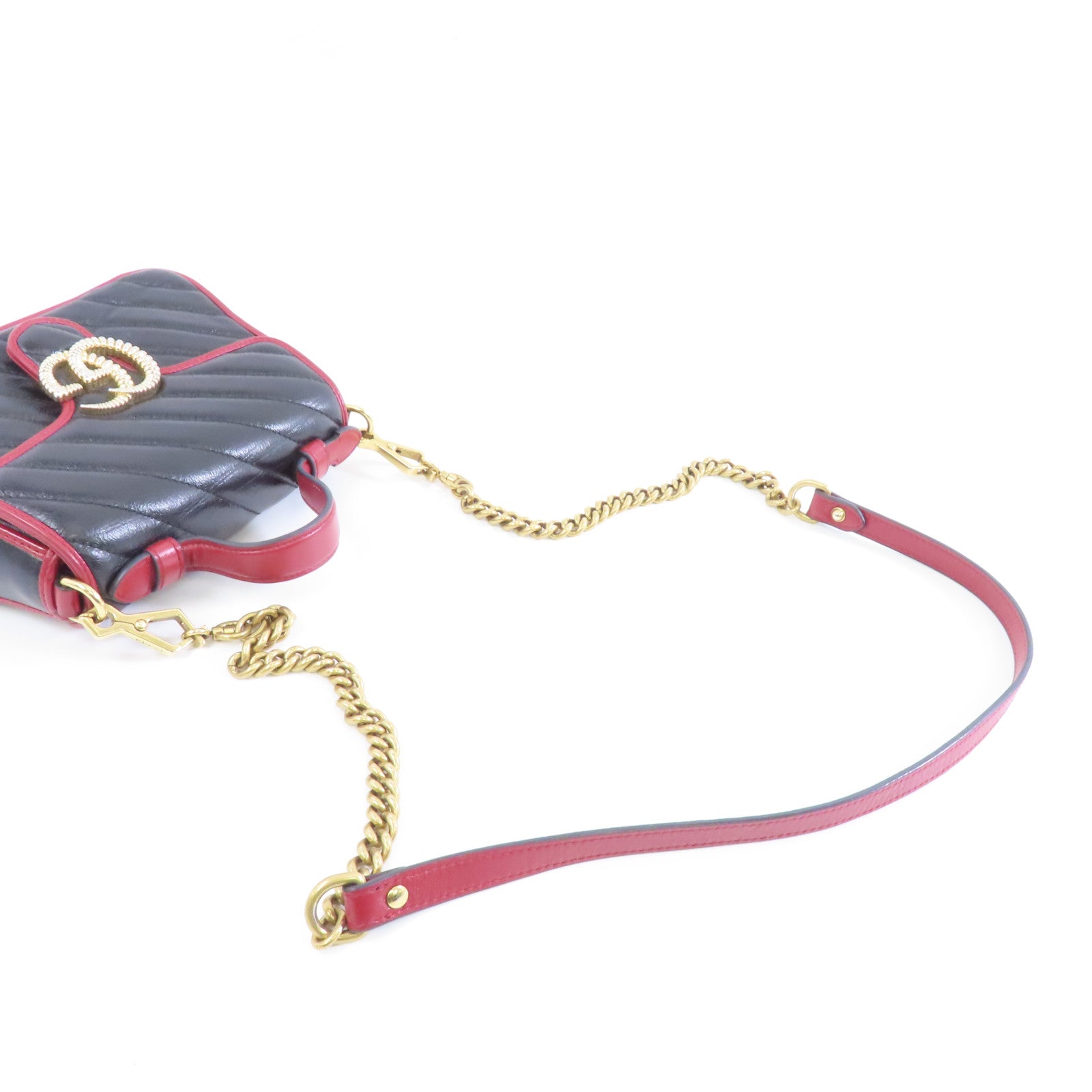 GUCCI 【激減優惠】牛皮皮革2way Shoulder Bag金扣手挽肩背兩用袋黑色/紅色