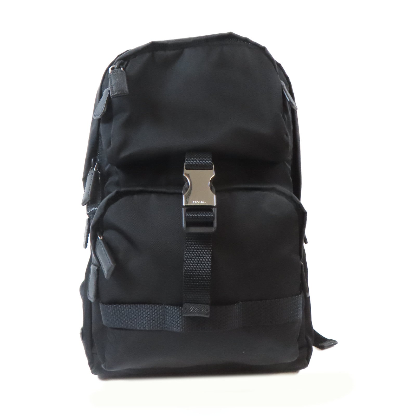 PRADA 尼龍Backpack銀扣背包黑色