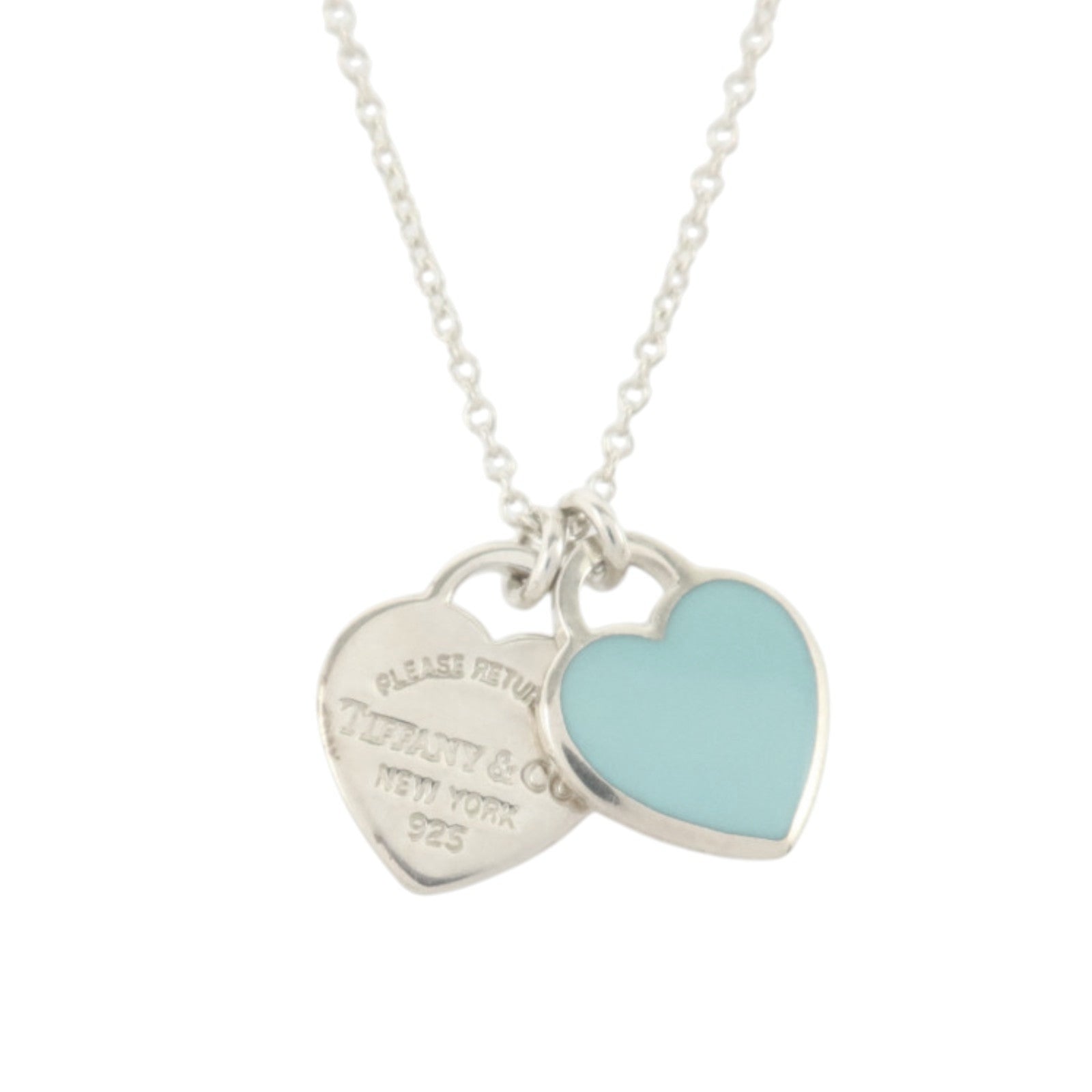 TIFFANY＆CO 925純銀Return To Tiffany Blue Double Heart Tag Necklace項鏈