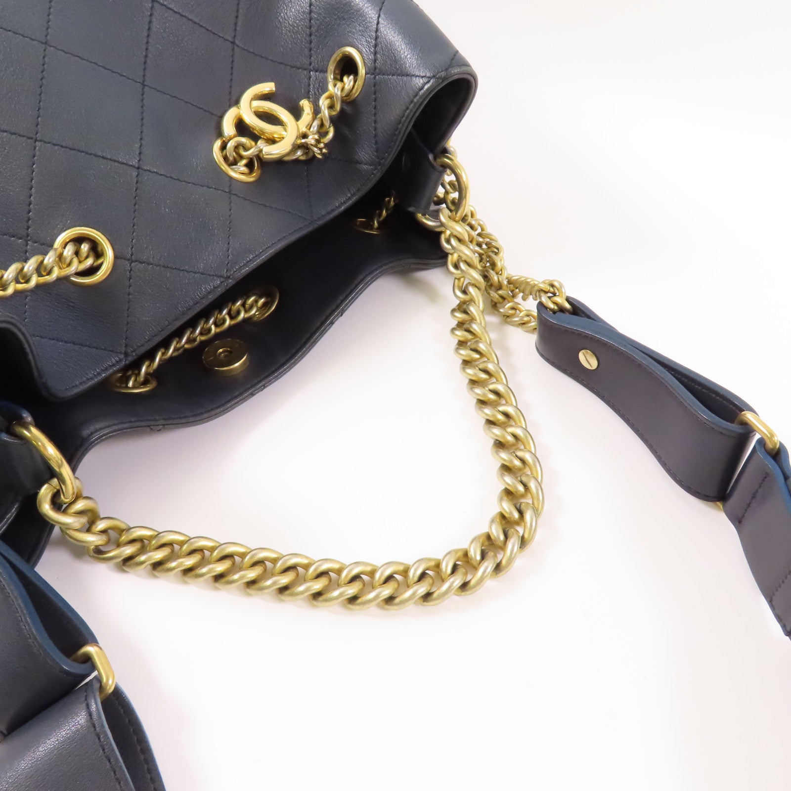 CHANEL 牛皮皮革2 Way Bag金扣鏈帶手挽肩背兩用袋