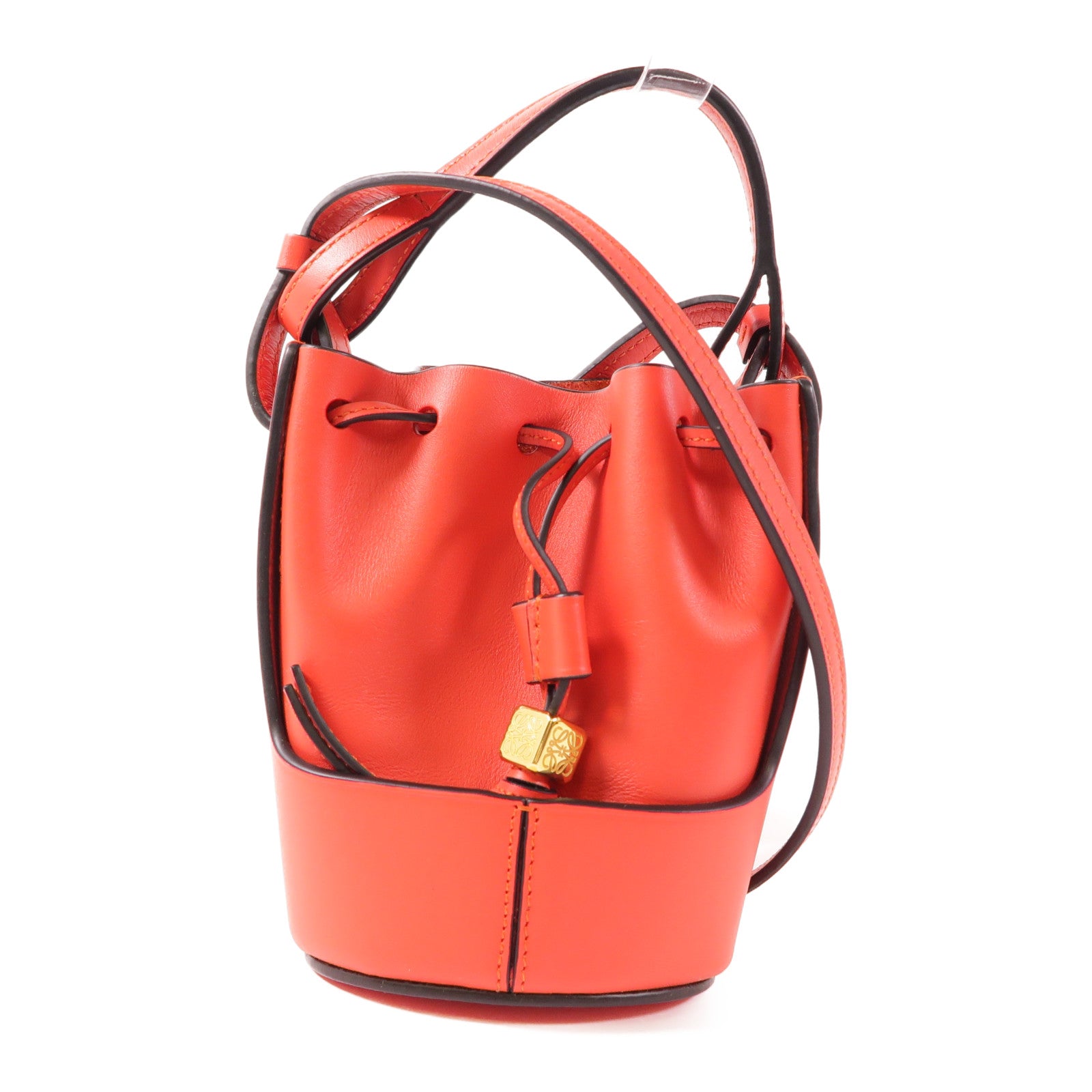 LOEWE GHW Nano Balloon 2 Way Shoulder Bag Handbag Lambskin Leather Red