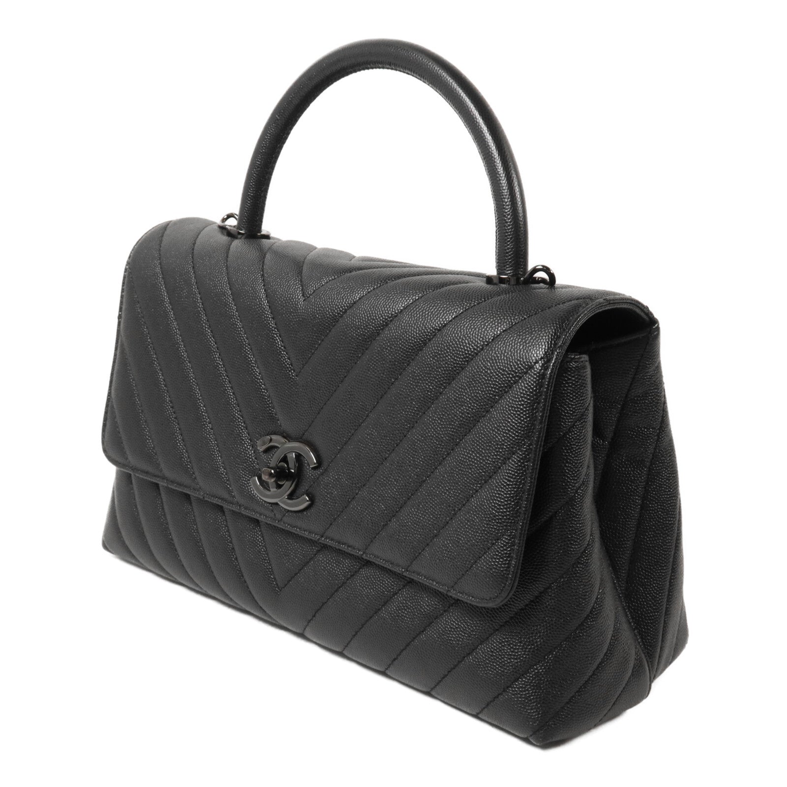 CHANEL 牛皮皮革Coco Handle Medium鏈帶手挽肩背兩用袋