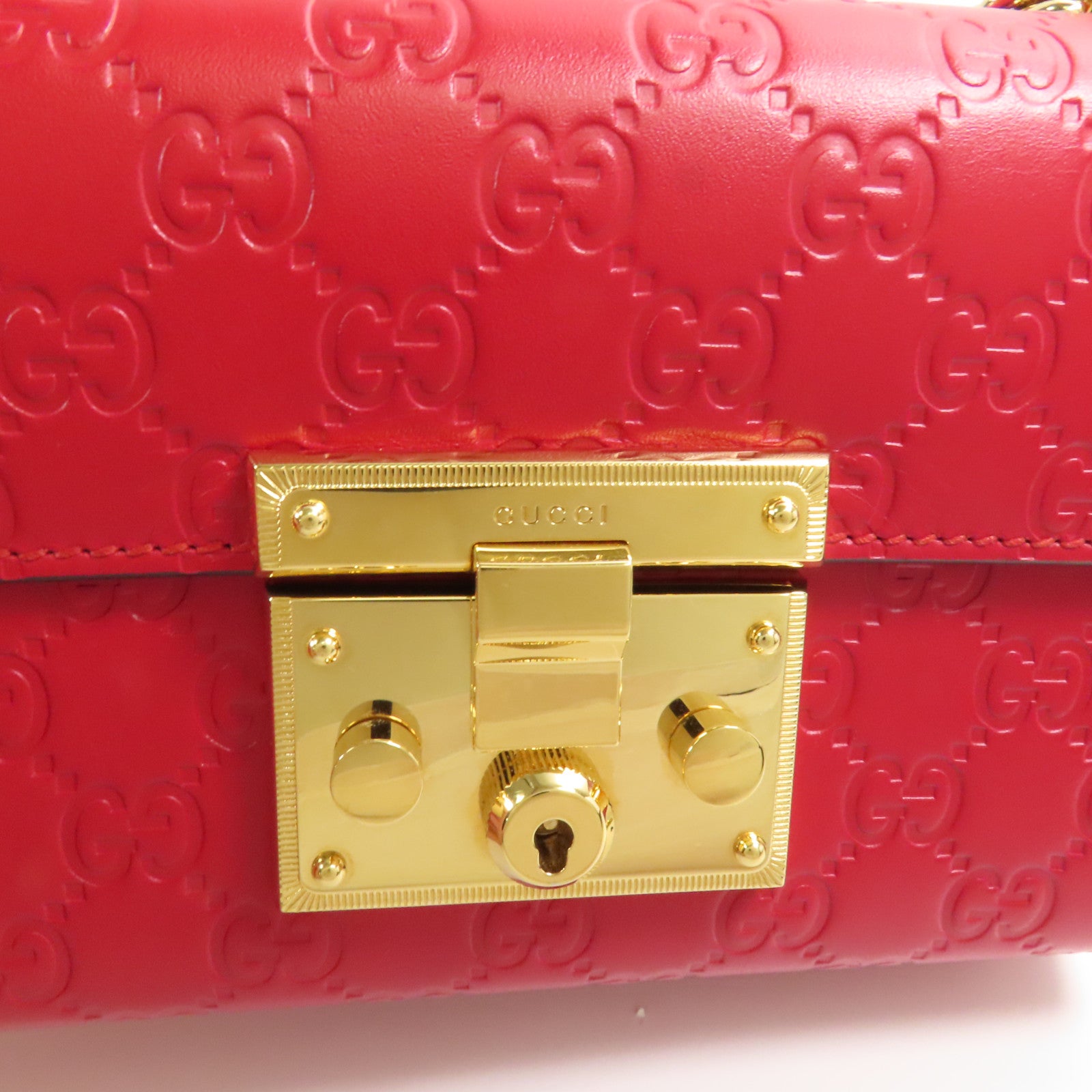 GUCCI 牛皮皮革Padlock金扣鏈帶肩背袋