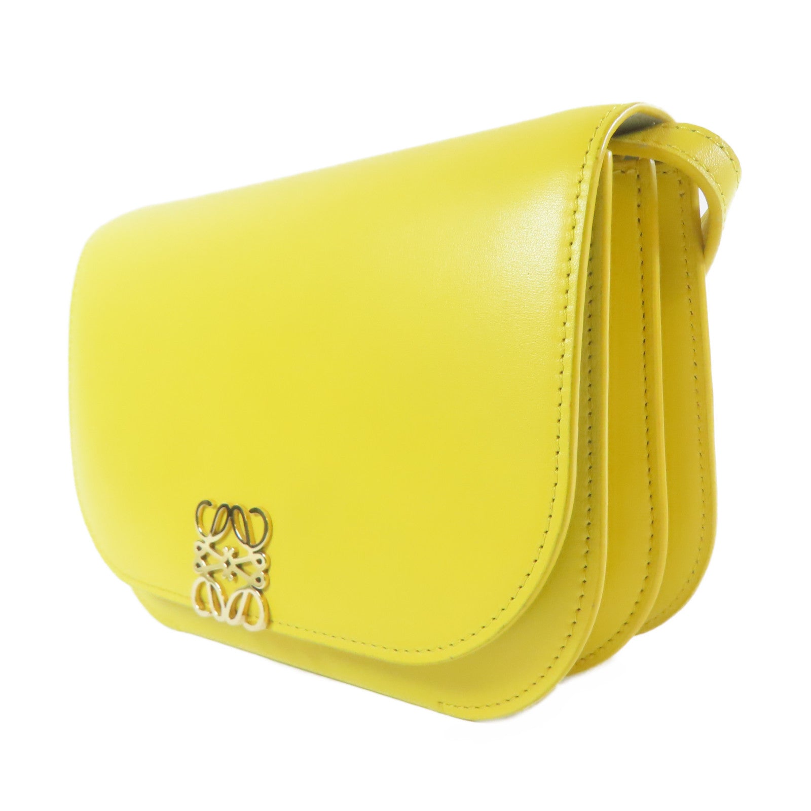 LOEWE 牛皮皮革Goya金扣肩背袋黃色