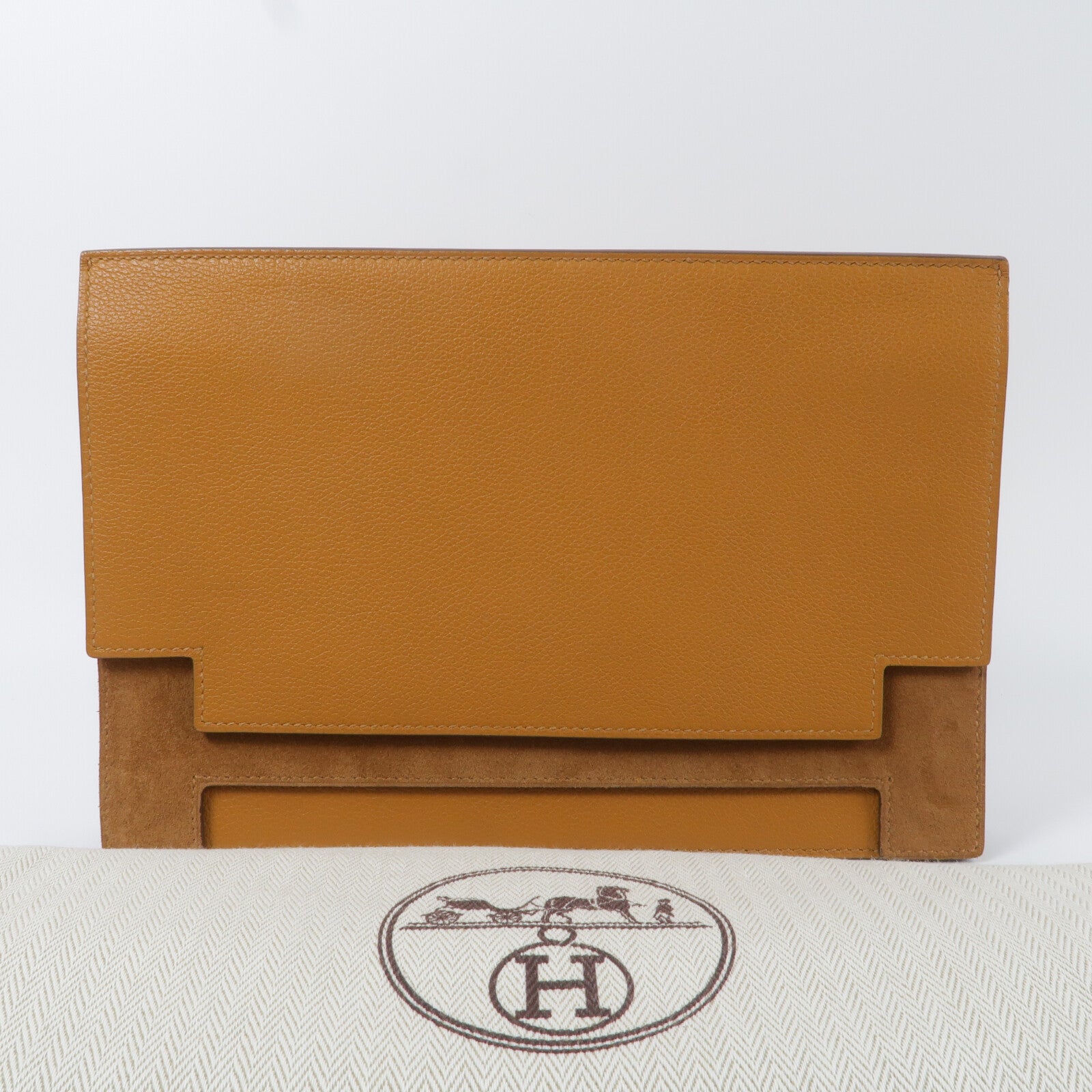 HERMES Evercolor皮革/Grizzly皮革Multiplis Clutch手提包Gold