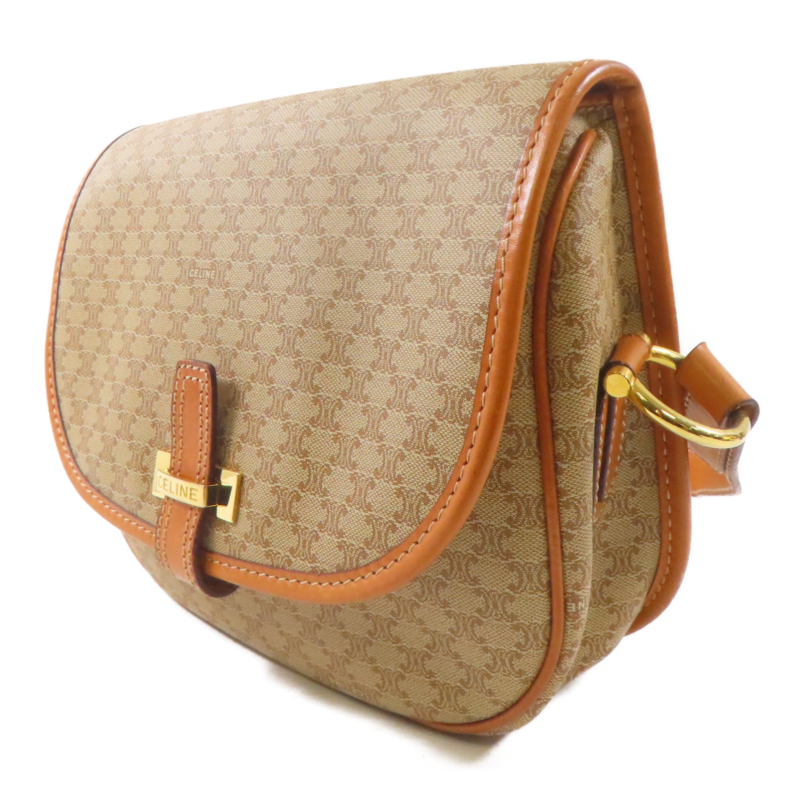 CELINE 塗層帆布Shoulder Bag金扣肩背袋棕色