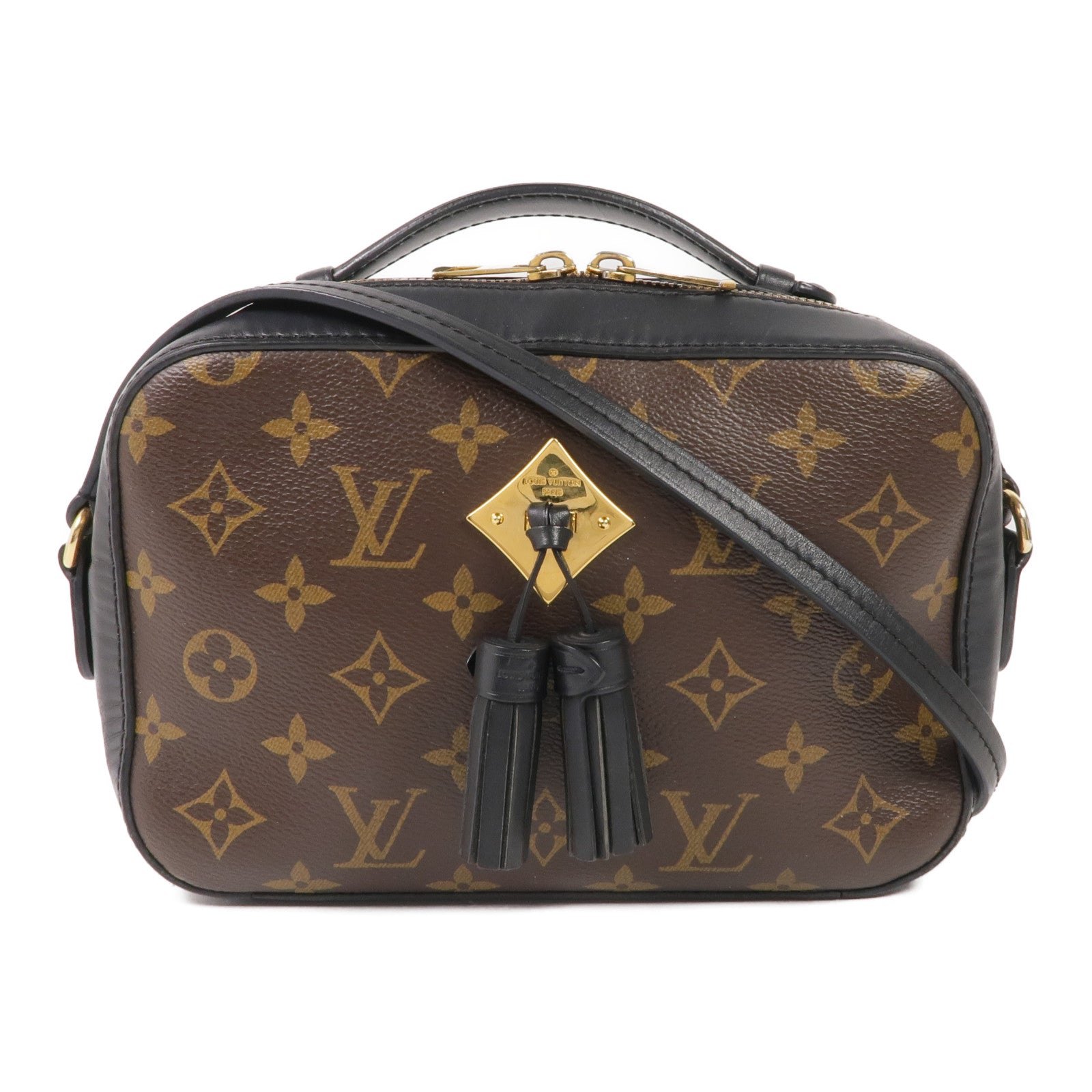 LOUIS VUITTON Monogram/牛皮皮革Saintonge金扣手挽袋棕色