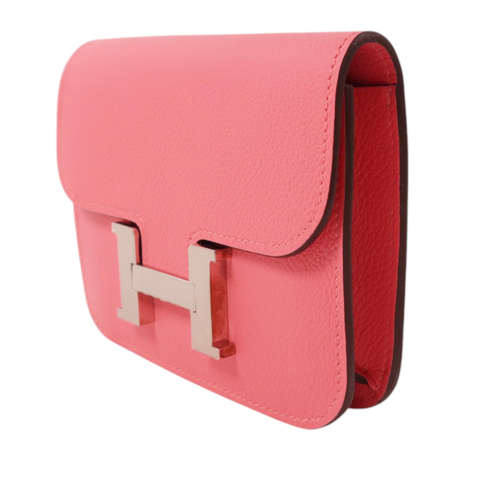 HERMES Evercolor皮革Constance Slim Wallet銀扣錢包Rose Azalee