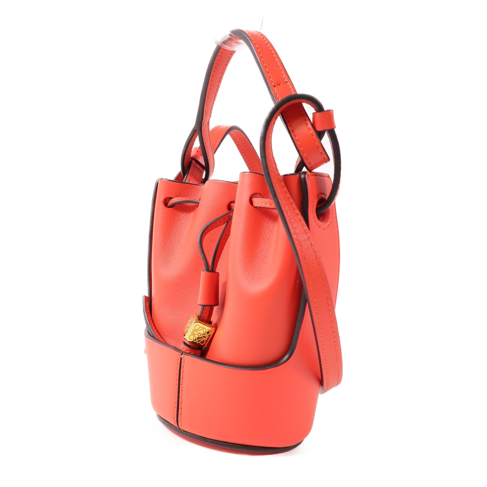 LOEWE GHW Nano Balloon 2 Way Shoulder Bag Handbag Lambskin Leather Red