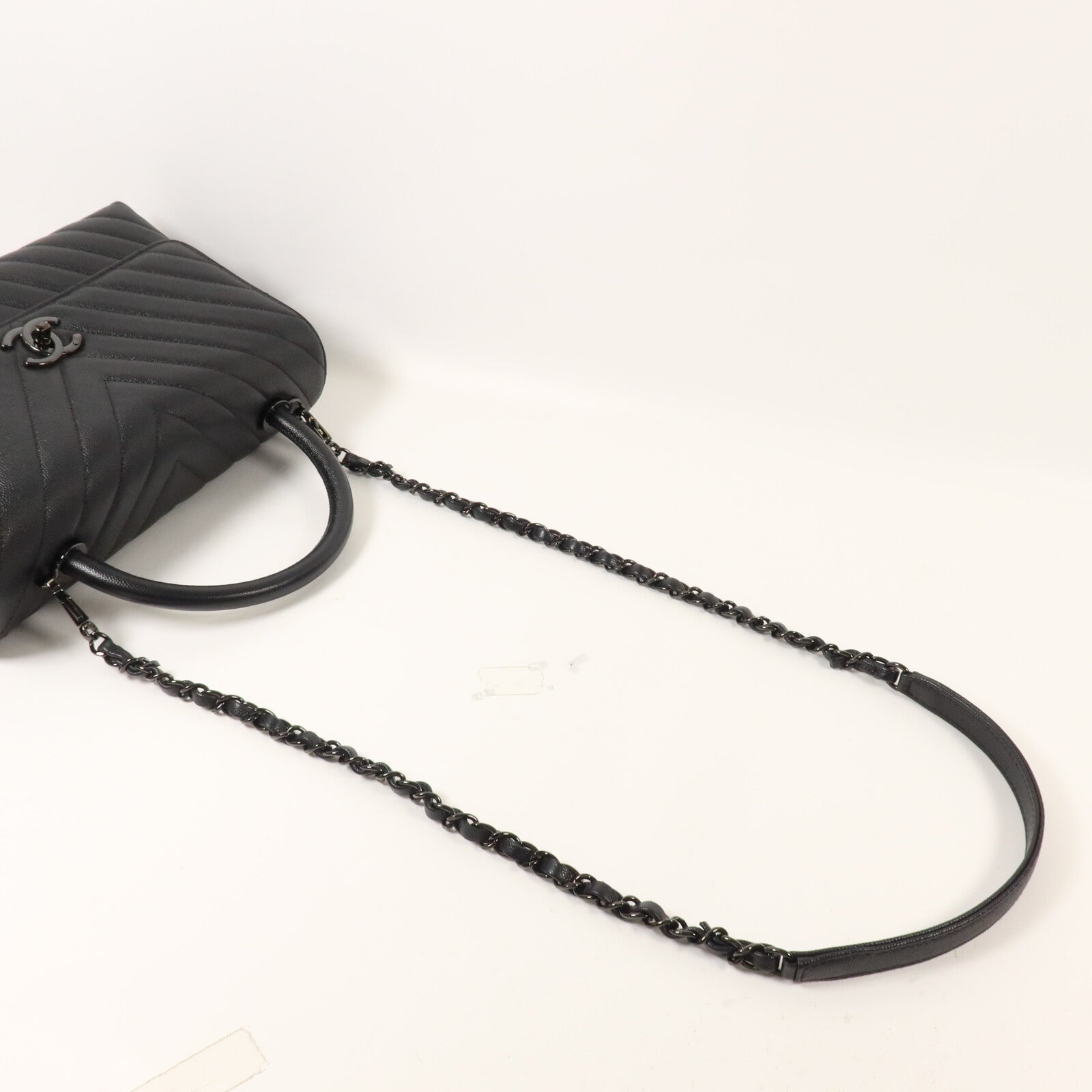 CHANEL 牛皮皮革Coco Handle Medium鏈帶手挽肩背兩用袋