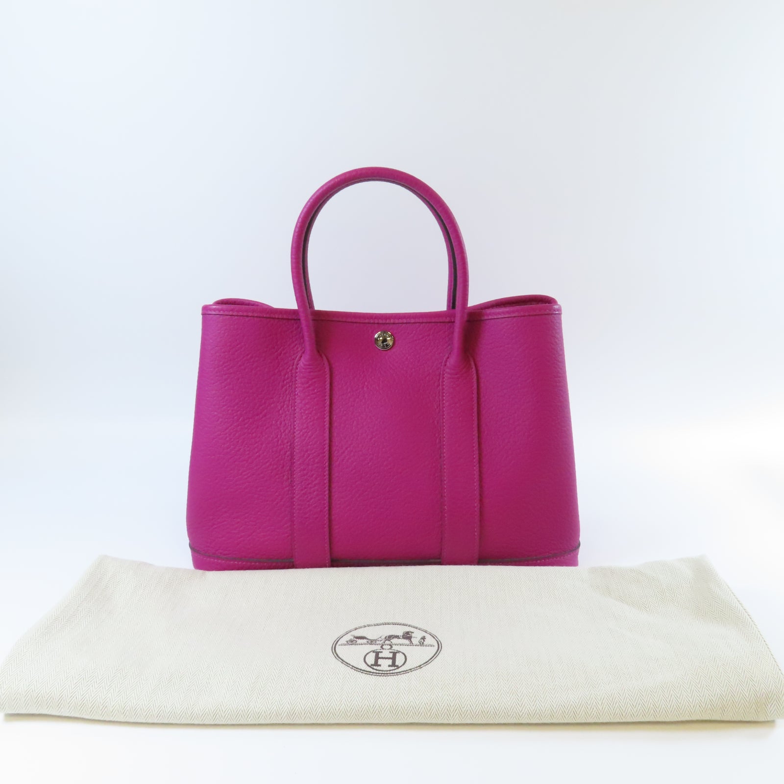 HERMES 【激減優惠】Country皮革Garden Party TPM銀扣手挽袋Rose Pourpre 玫瑰紫色