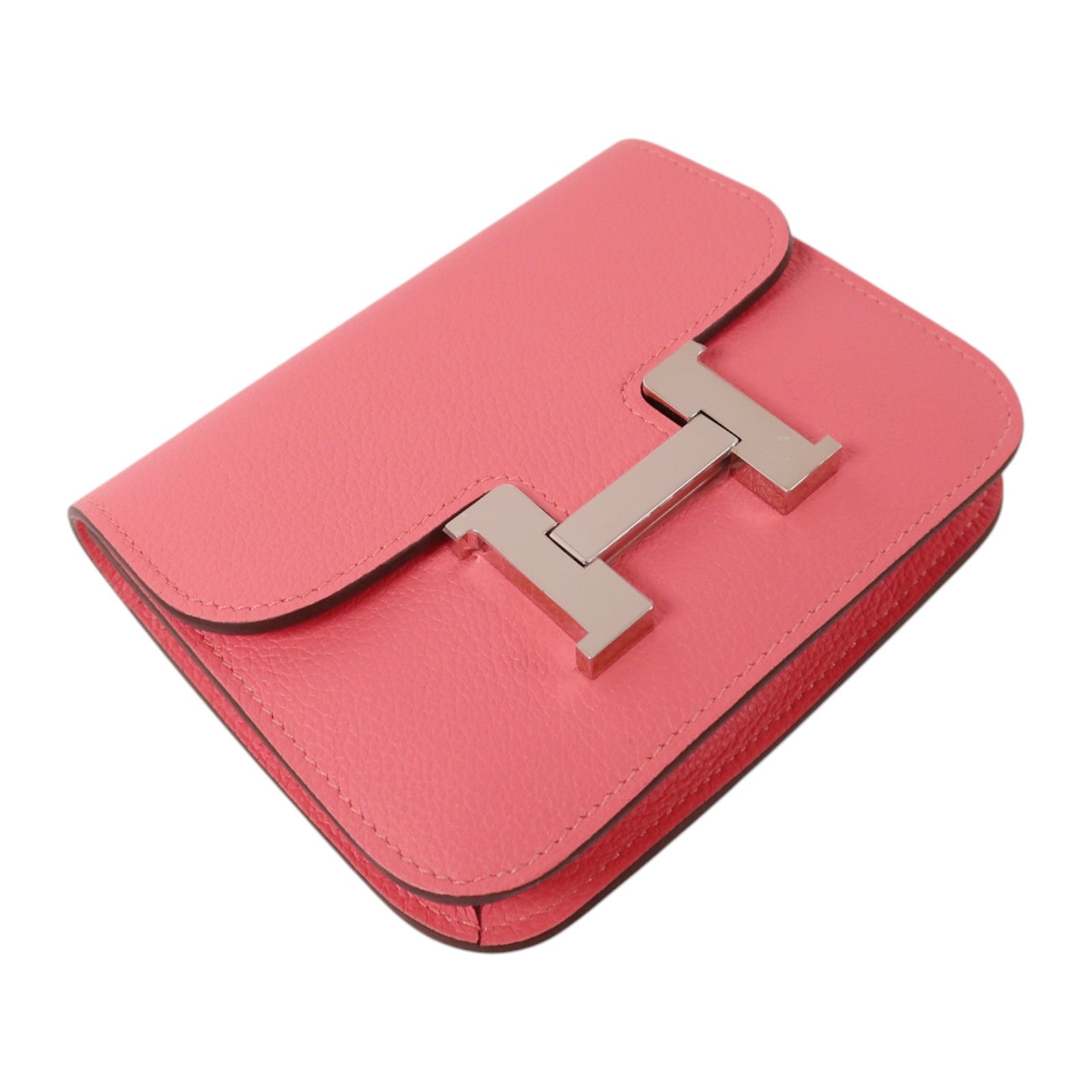 HERMES Evercolor皮革Constance Slim Wallet銀扣錢包Rose Azalee