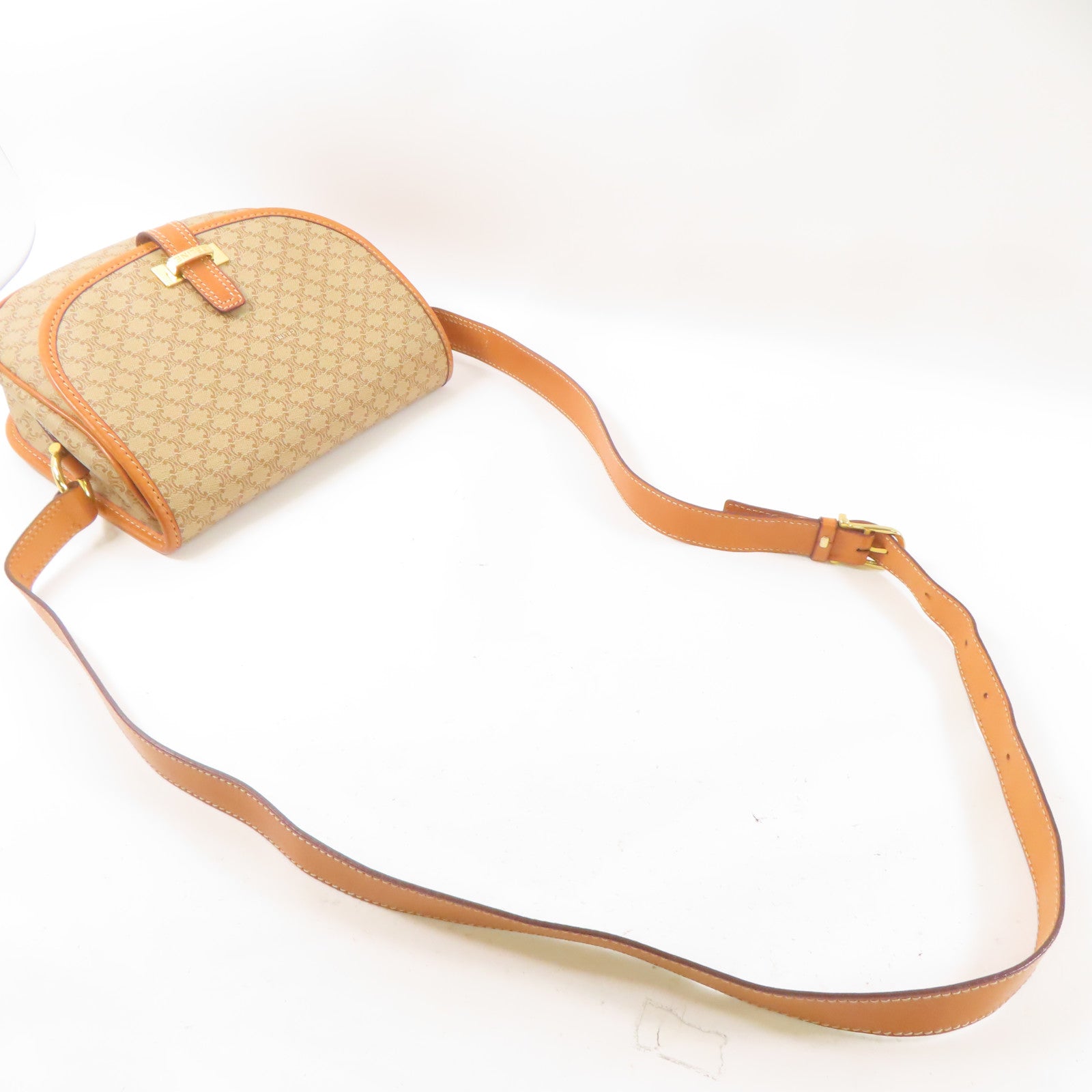 CELINE 塗層帆布Shoulder Bag金扣肩背袋棕色