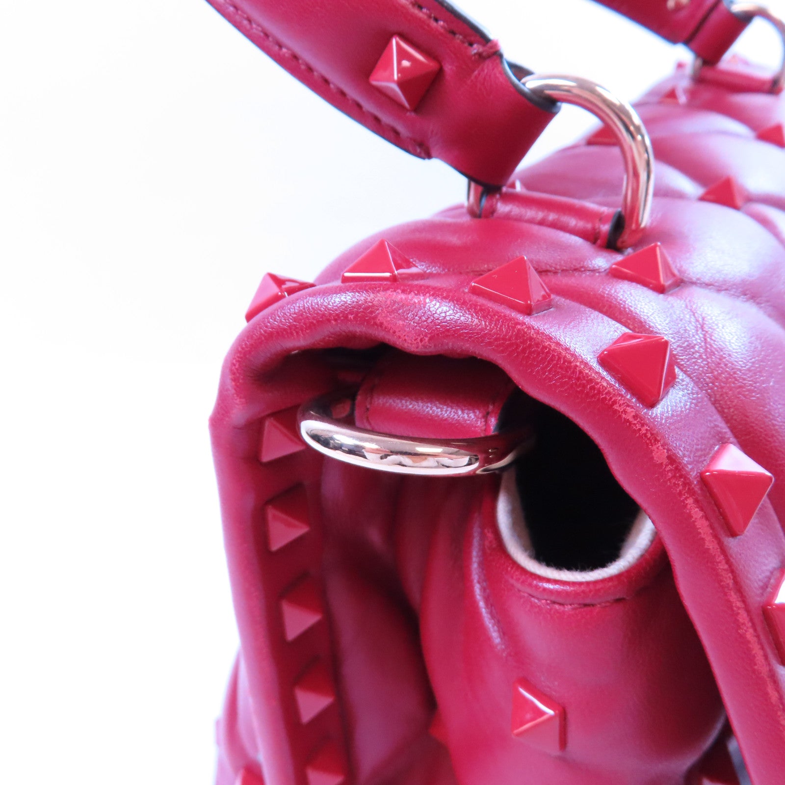 Valentino 牛皮皮革Shoulder金扣手挽肩背兩用袋紅色