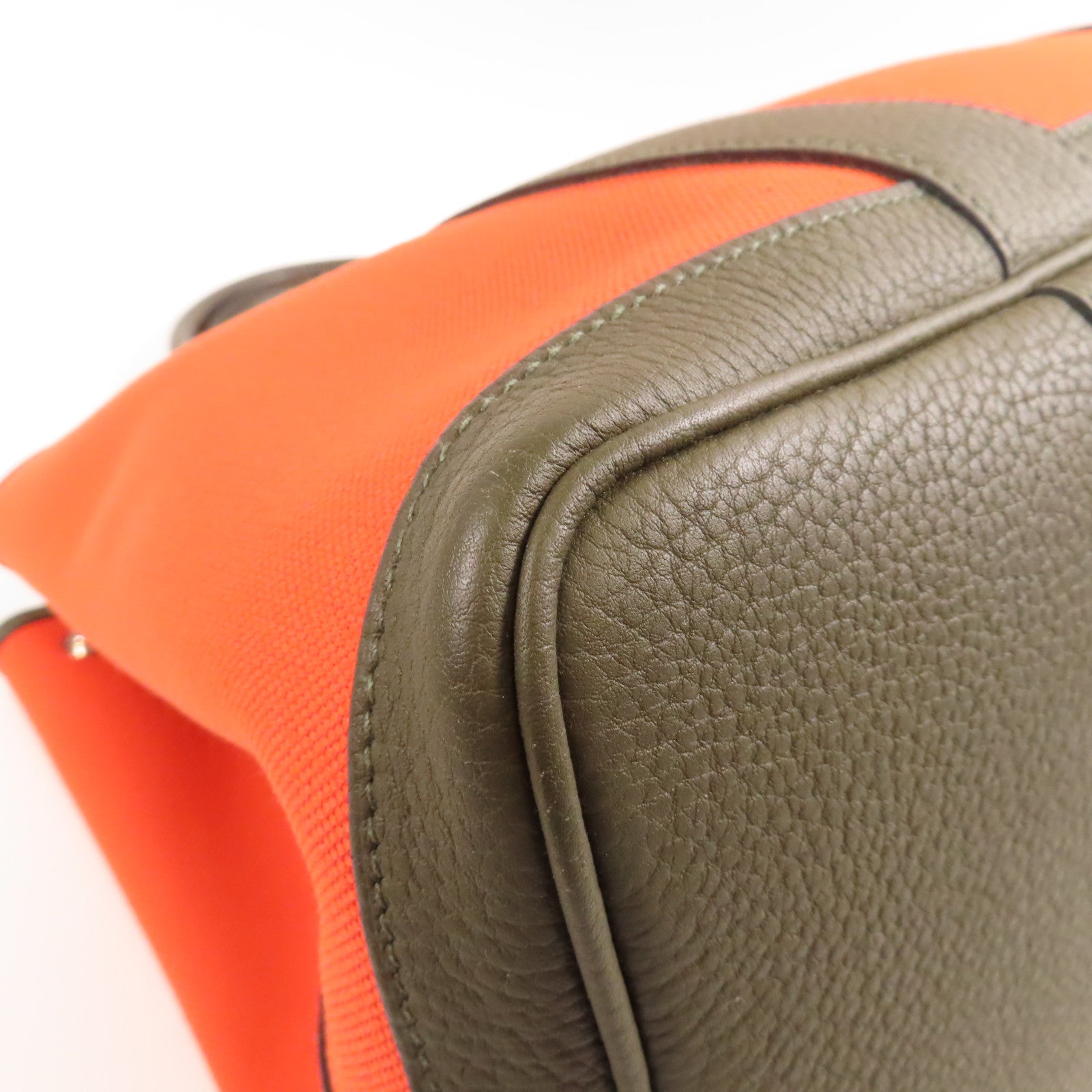 HERMES 【激減優惠】帆布/皮革Garden Party PM銀扣手挽袋Terre Battue/Rough