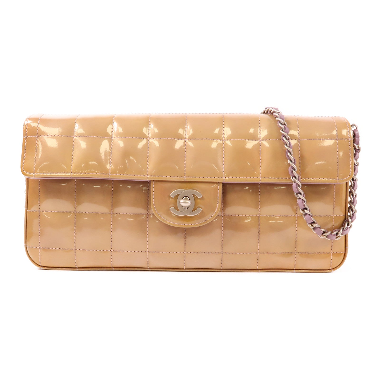 CHANEL 漆皮皮革Chain Shoulder銀扣鏈帶肩背袋