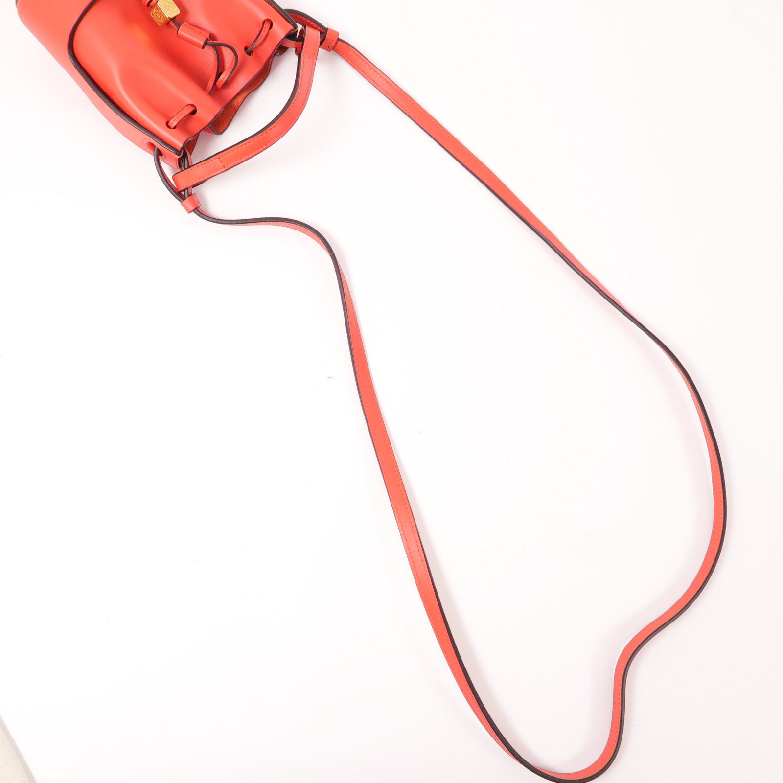 LOEWE GHW Nano Balloon 2 Way Shoulder Bag Handbag Lambskin Leather Red