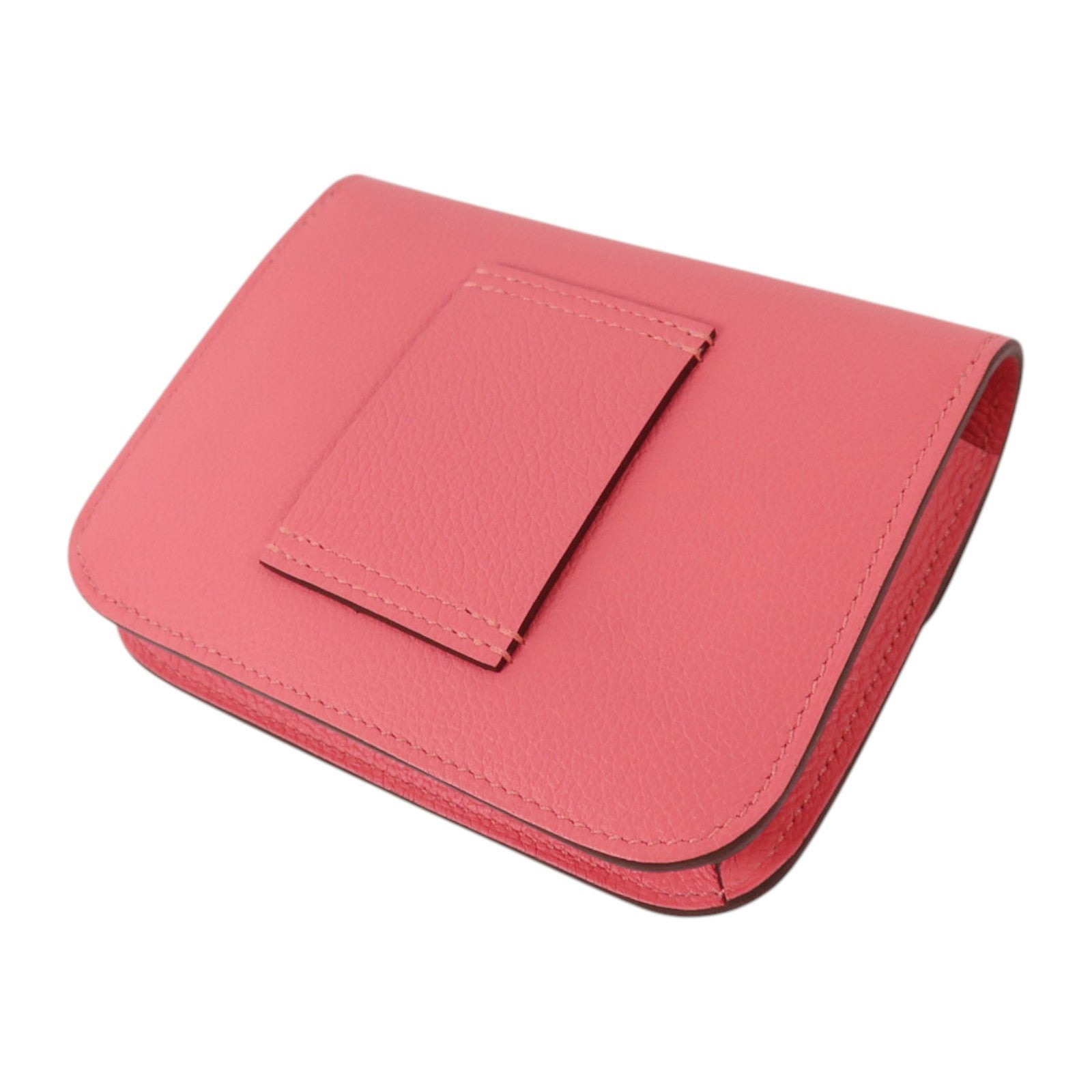 HERMES Evercolor皮革Constance Slim Wallet銀扣錢包Rose Azalee