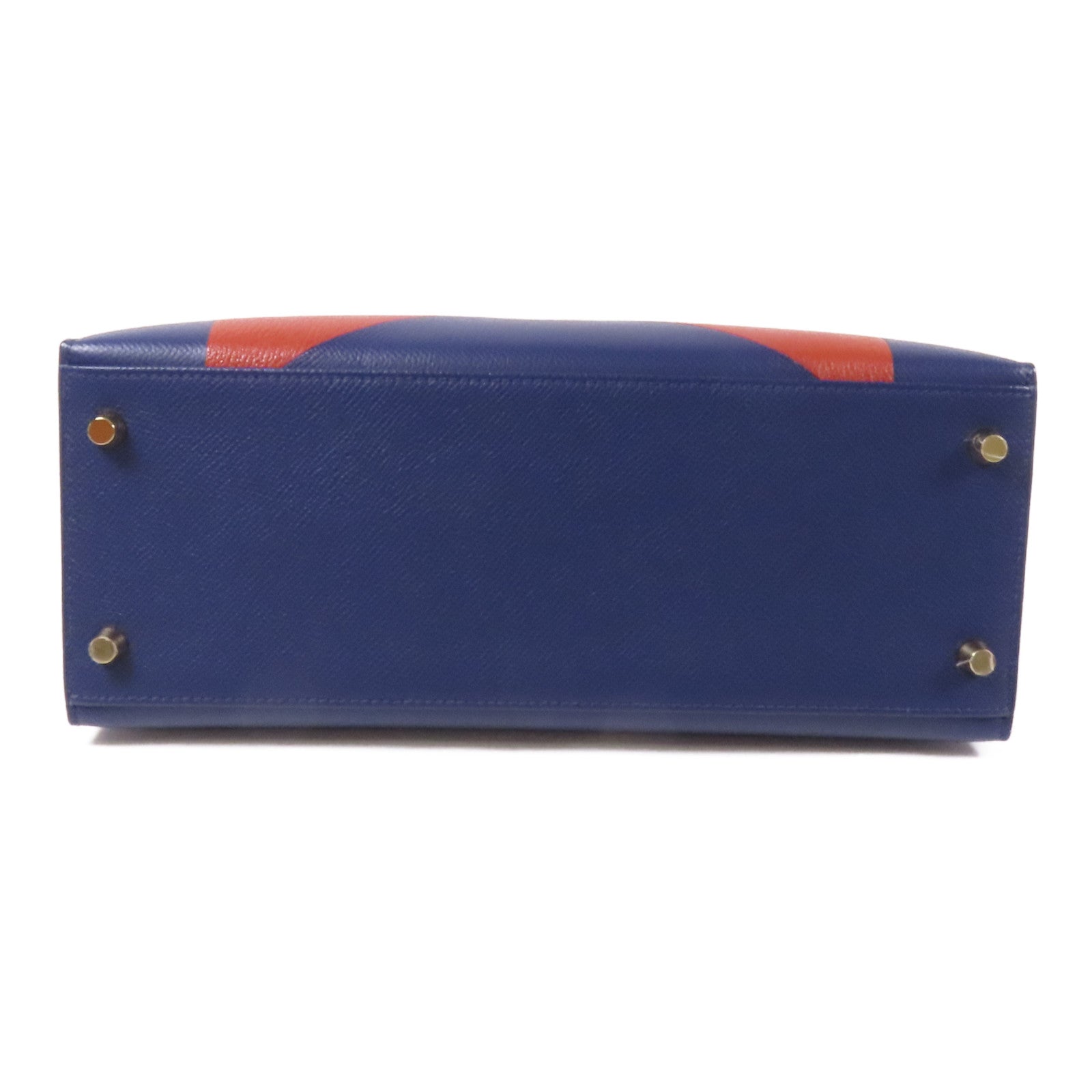 HERMES Epsom/Clemence皮革Kelly 28金扣手挽肩背兩用袋 Bleu Saphir/ Brique