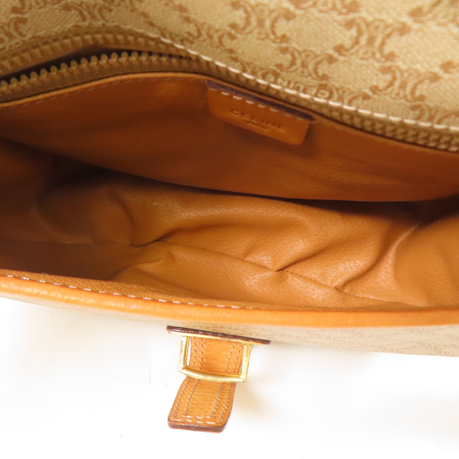 CELINE 塗層帆布Shoulder Bag金扣肩背袋棕色