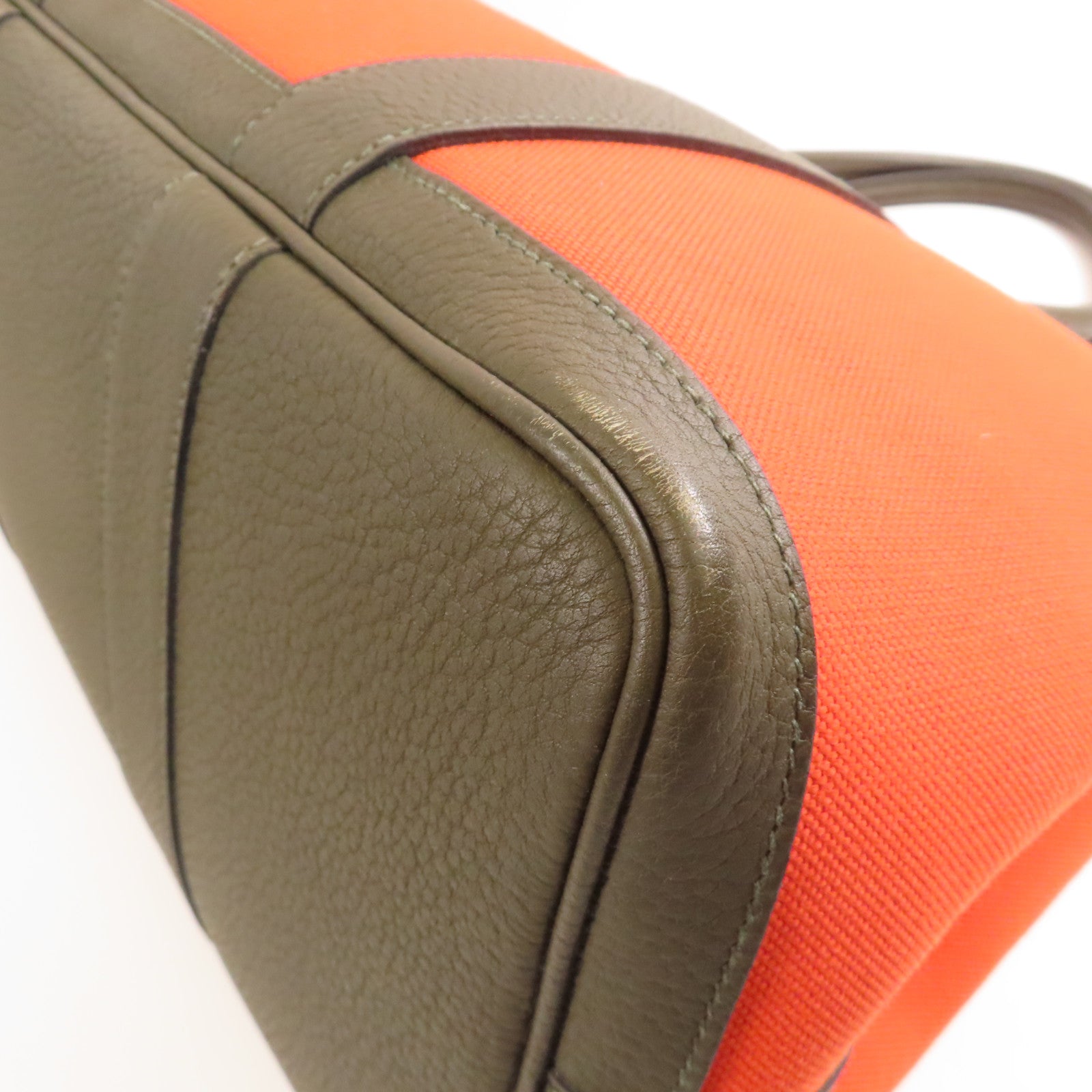 HERMES 【激減優惠】帆布/皮革Garden Party PM銀扣手挽袋Terre Battue/Rough