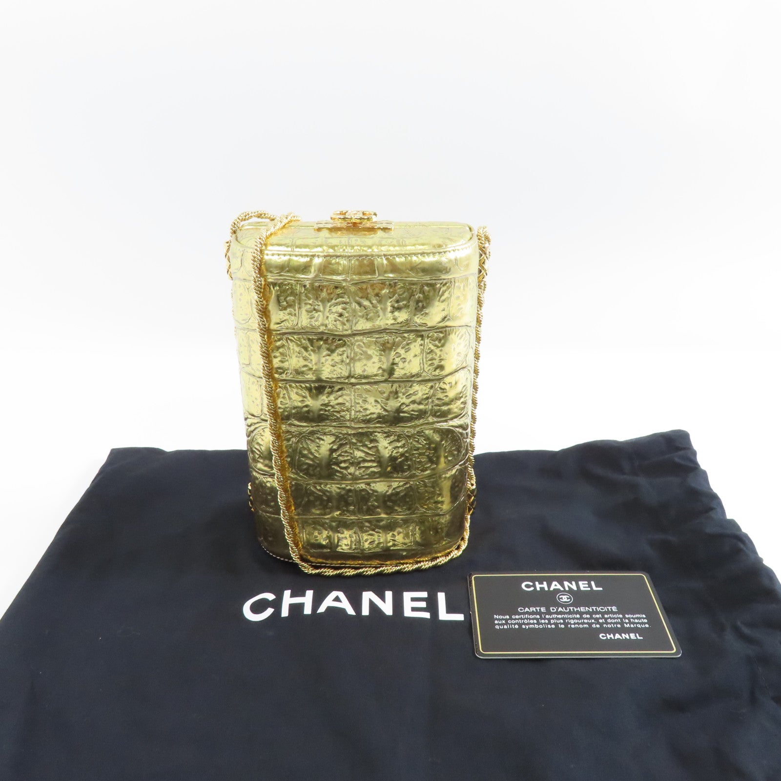 CHANEL 【激減優惠】牛皮皮革Chain Shoulder金扣鏈肩背袋金色