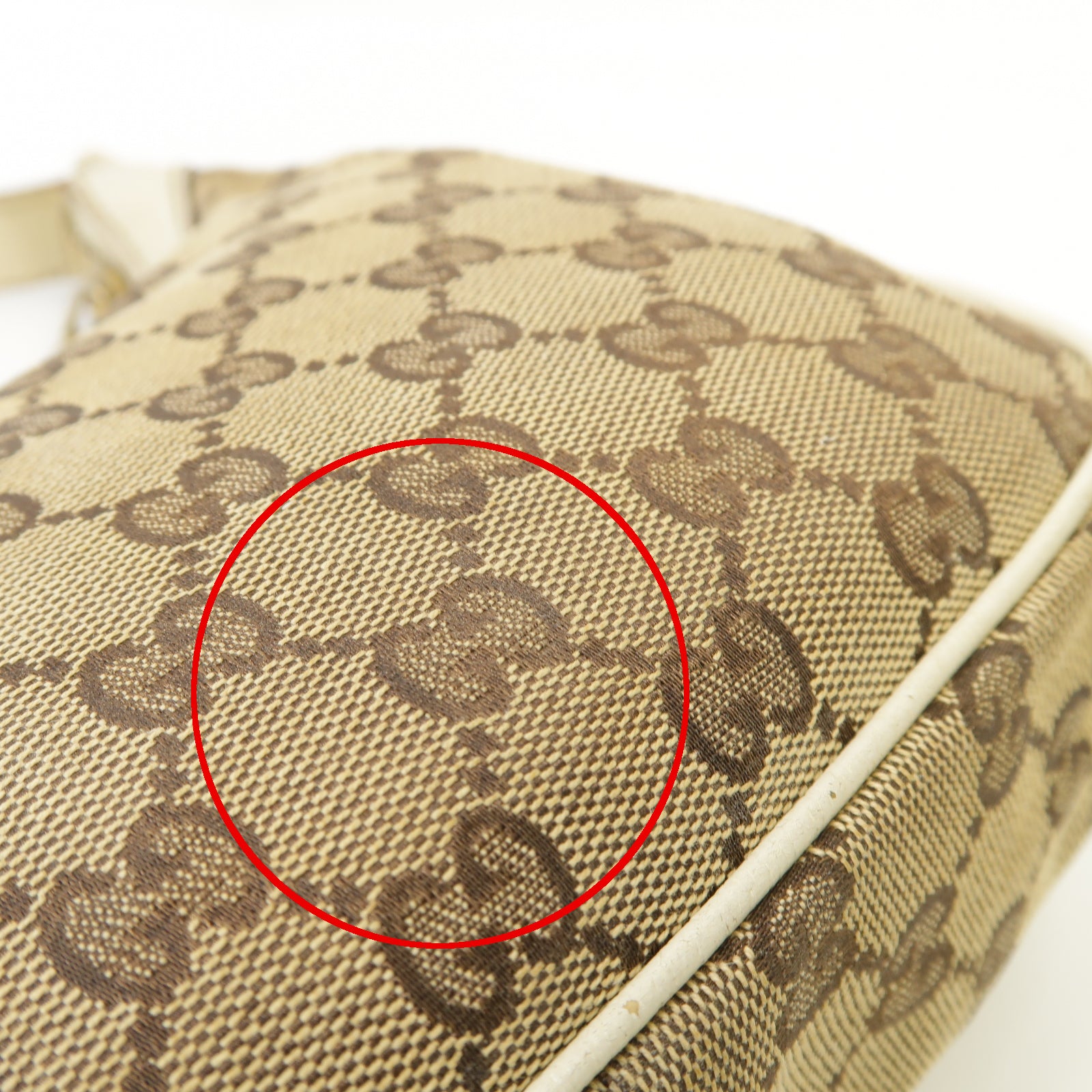 GUCCI 帆布/皮革Shoulder Bag金扣肩背袋啡色/白色