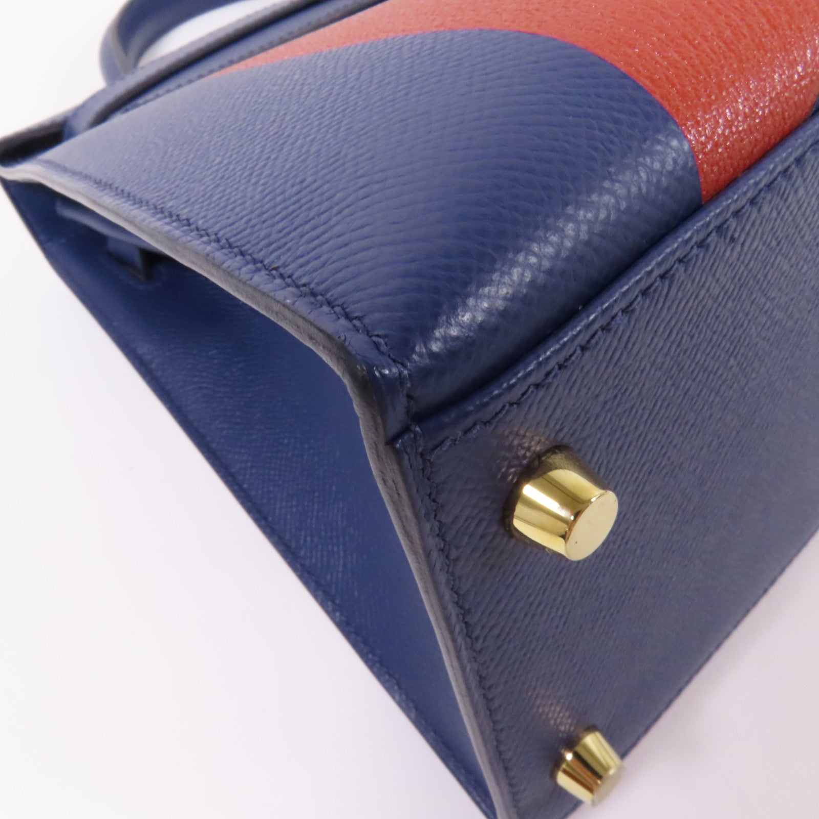 HERMES Epsom/Clemence皮革Kelly 28金扣手挽肩背兩用袋 Bleu Saphir/ Brique
