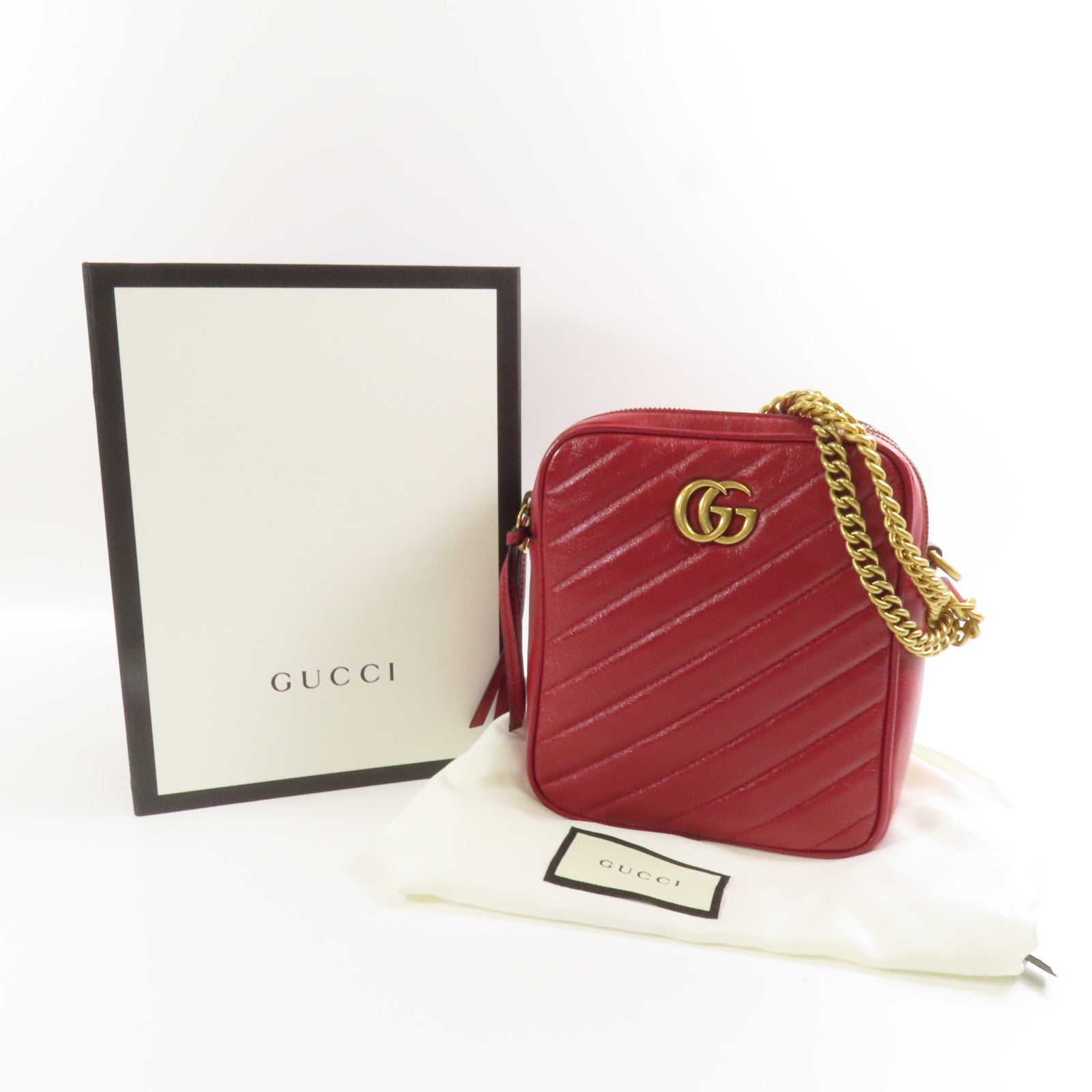 GUCCI 【激減優惠】牛皮皮革GG Marmont金扣肩背袋