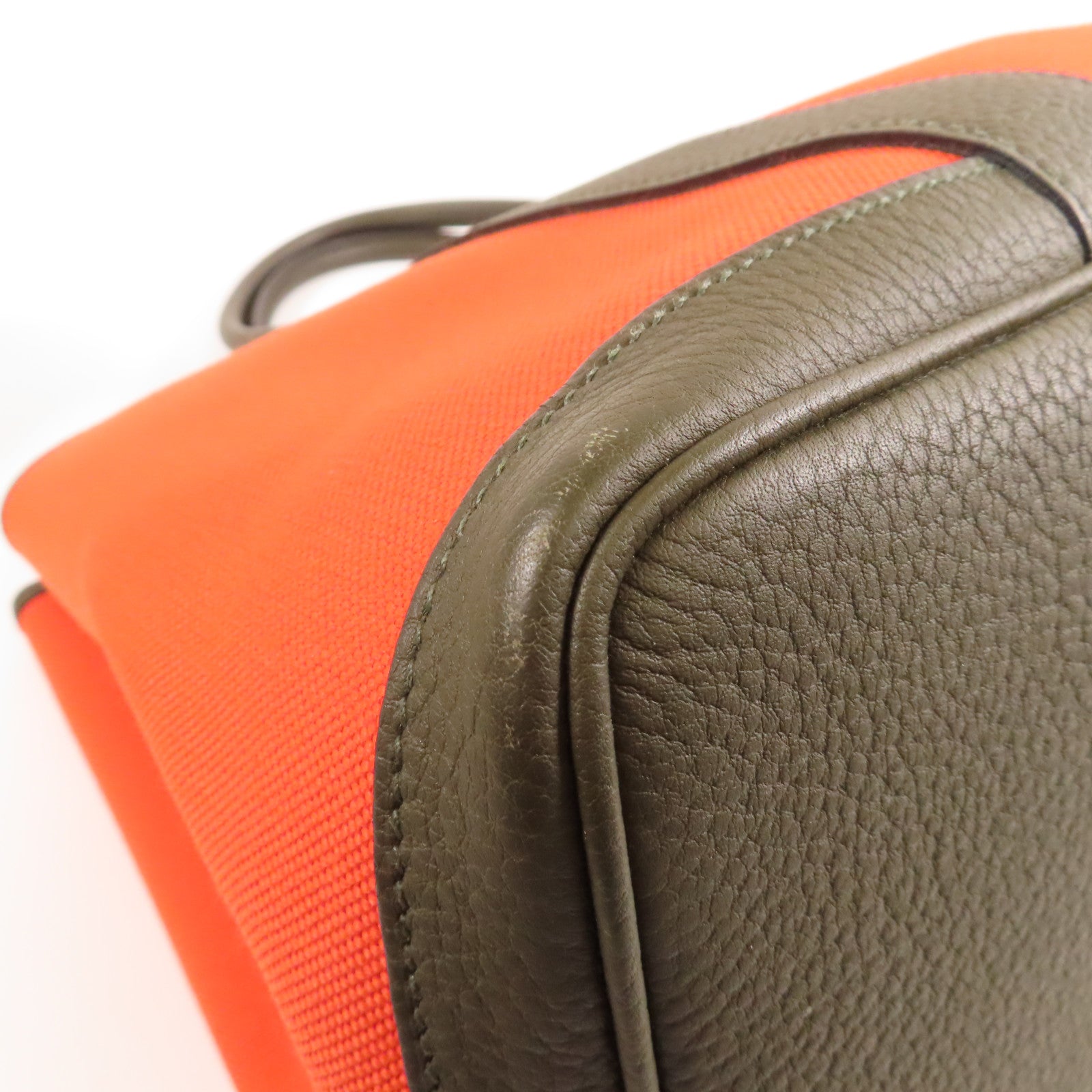HERMES 【激減優惠】帆布/皮革Garden Party PM銀扣手挽袋Terre Battue/Rough