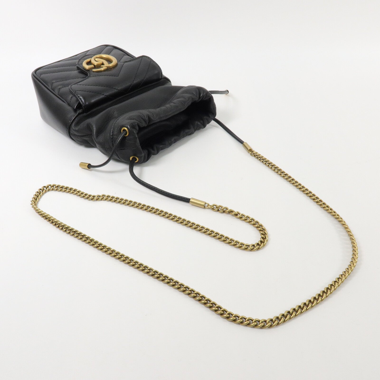 GUCCI 牛皮皮革GG Marmont Mini Bucket鏈帶肩背袋