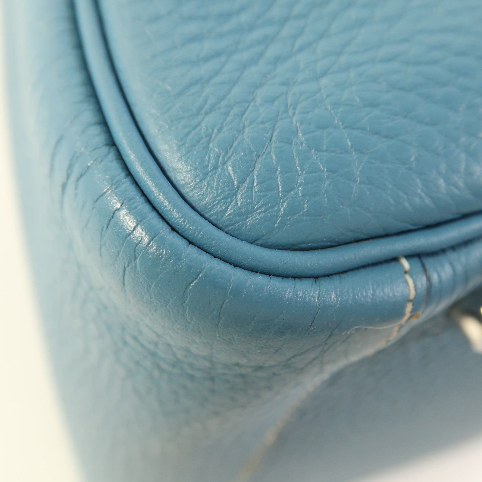 HERMES Clemence皮革Lindy 30銀扣手挽肩背兩用袋Bleu Jean