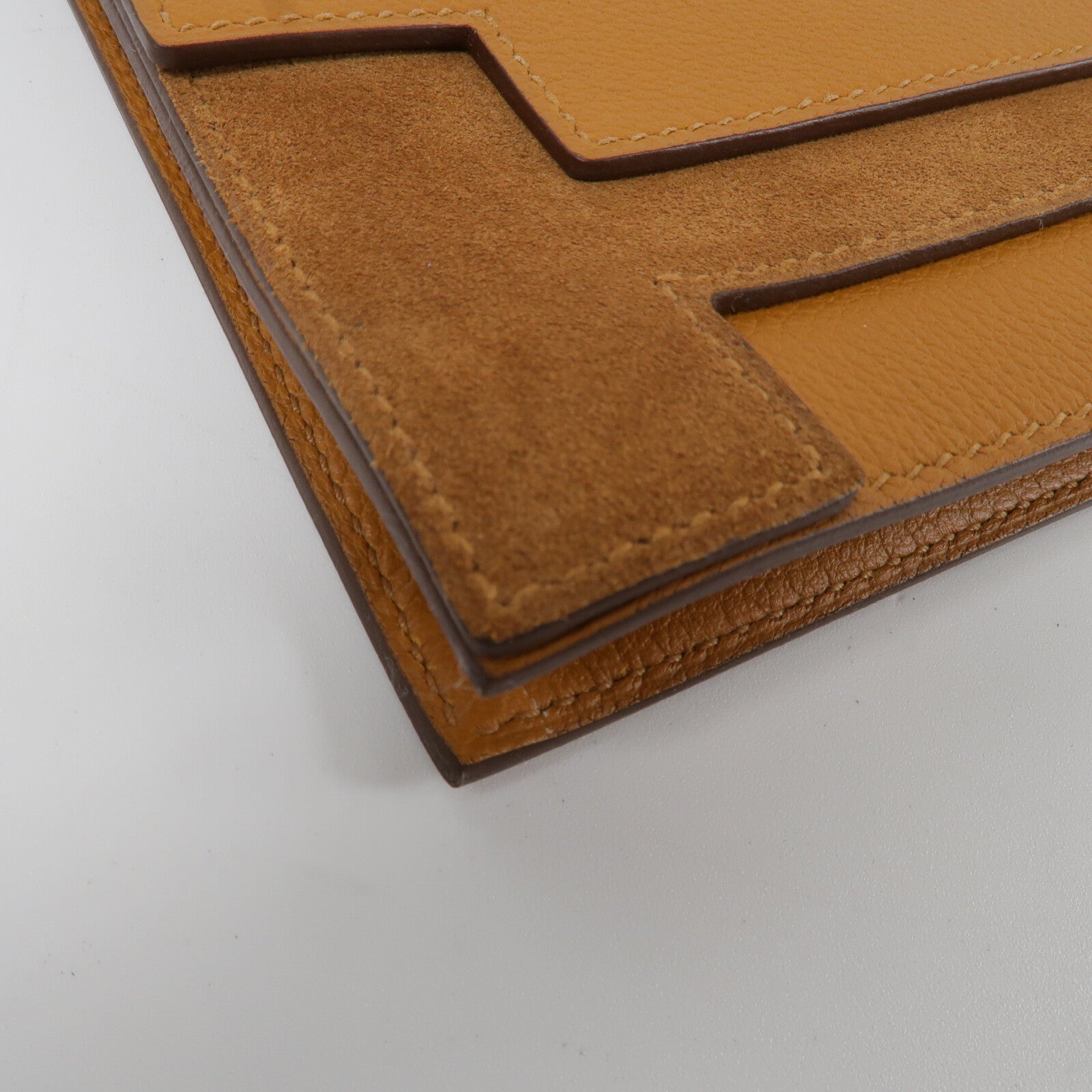 HERMES Evercolor皮革/Grizzly皮革Multiplis Clutch手提包Gold