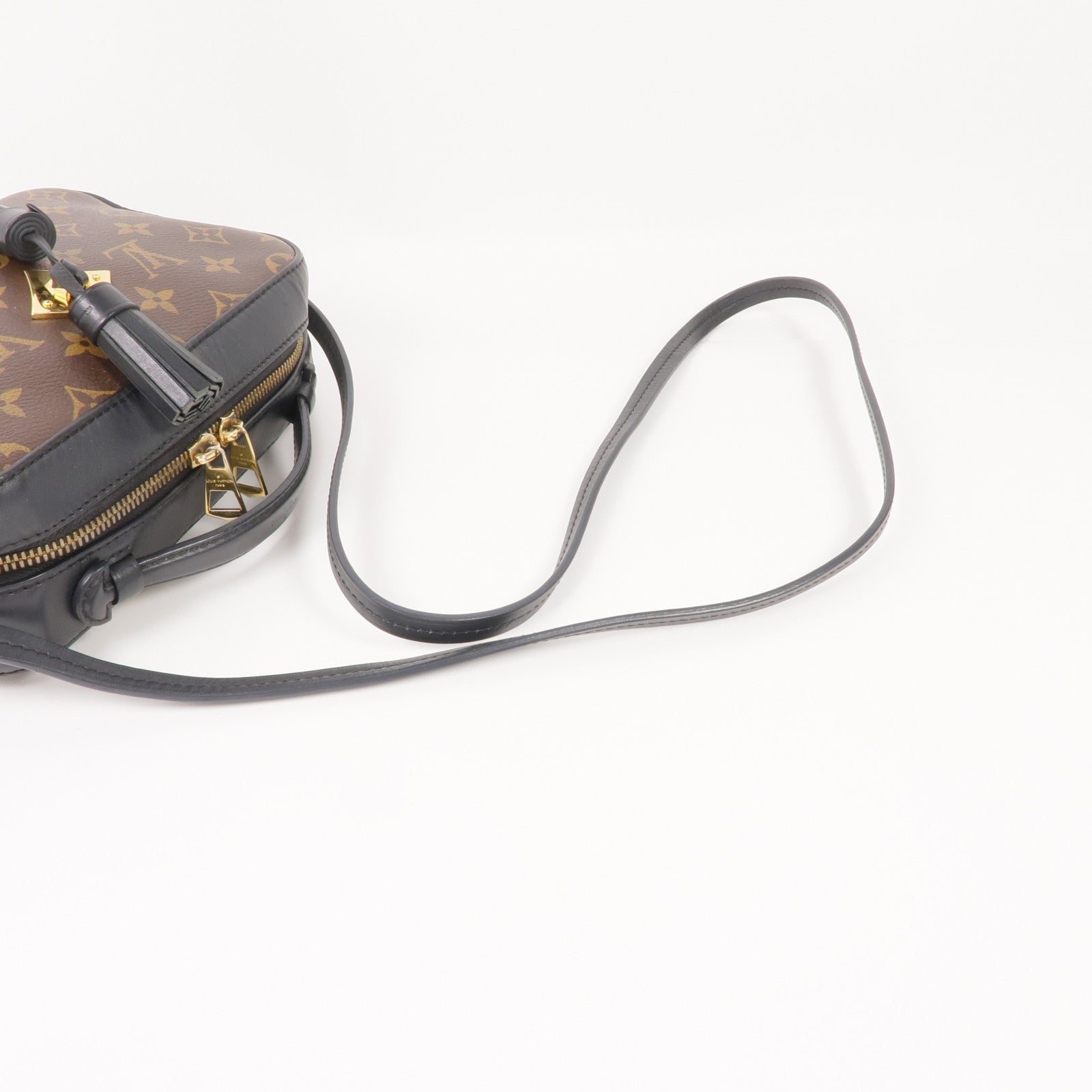 LOUIS VUITTON Monogram/牛皮皮革Saintonge金扣手挽袋棕色