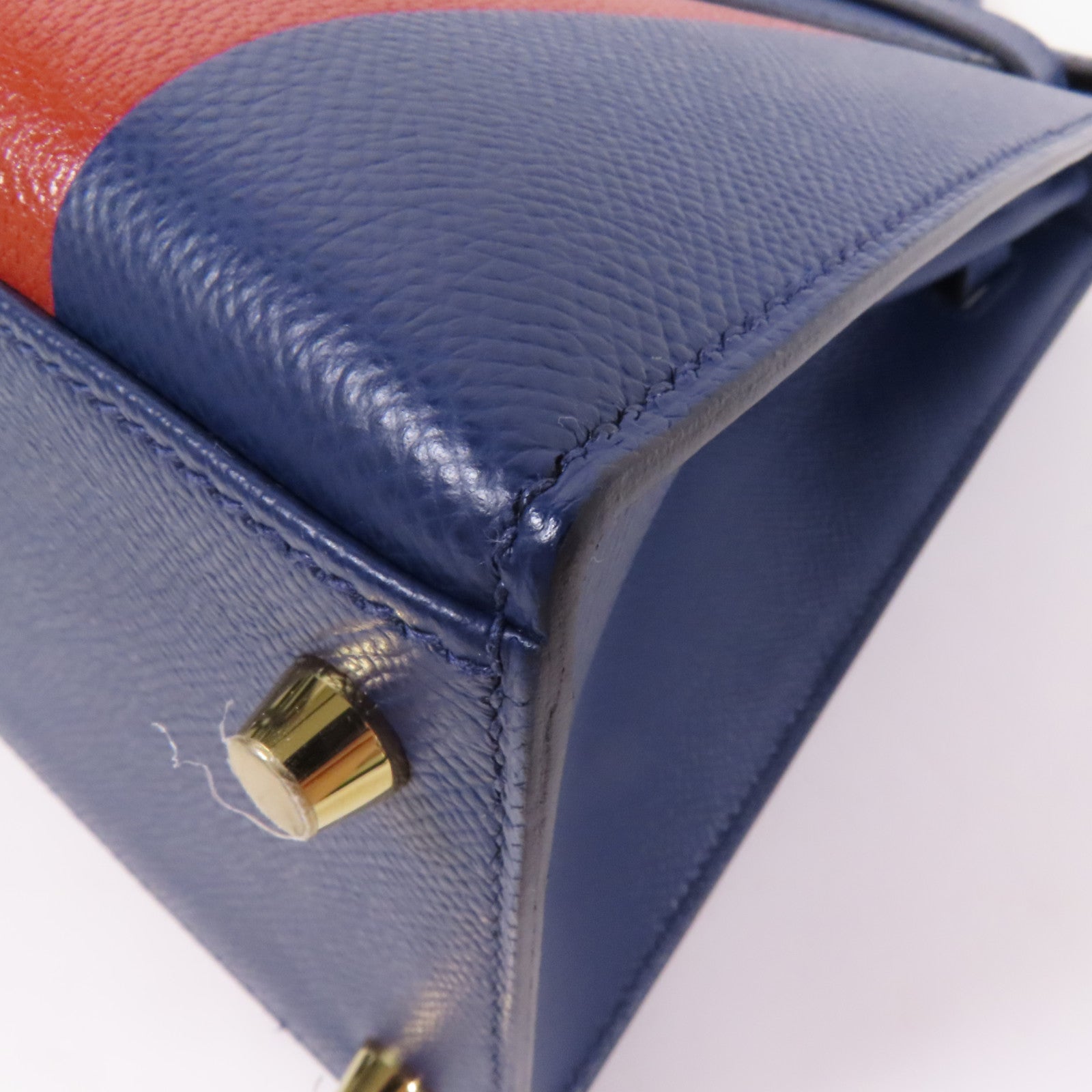 HERMES Epsom/Clemence皮革Kelly 28金扣手挽肩背兩用袋 Bleu Saphir/ Brique