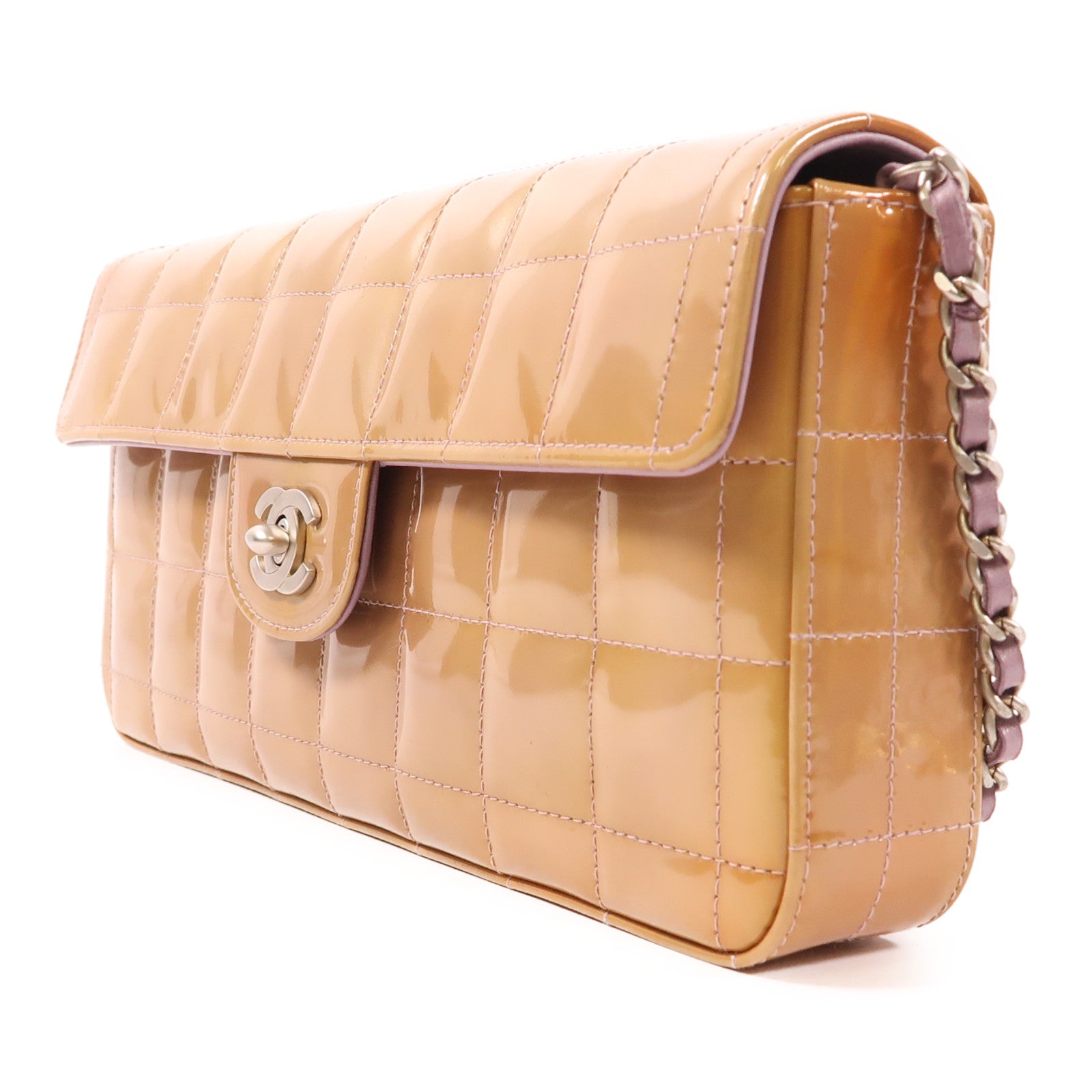 CHANEL 漆皮皮革Chain Shoulder銀扣鏈帶肩背袋