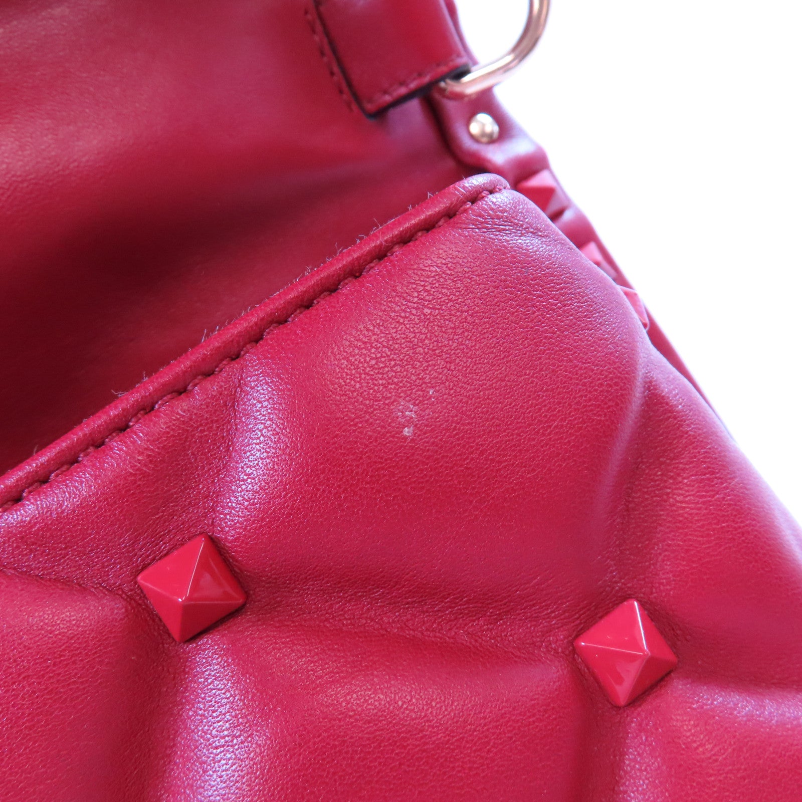 Valentino 牛皮皮革Shoulder金扣手挽肩背兩用袋紅色