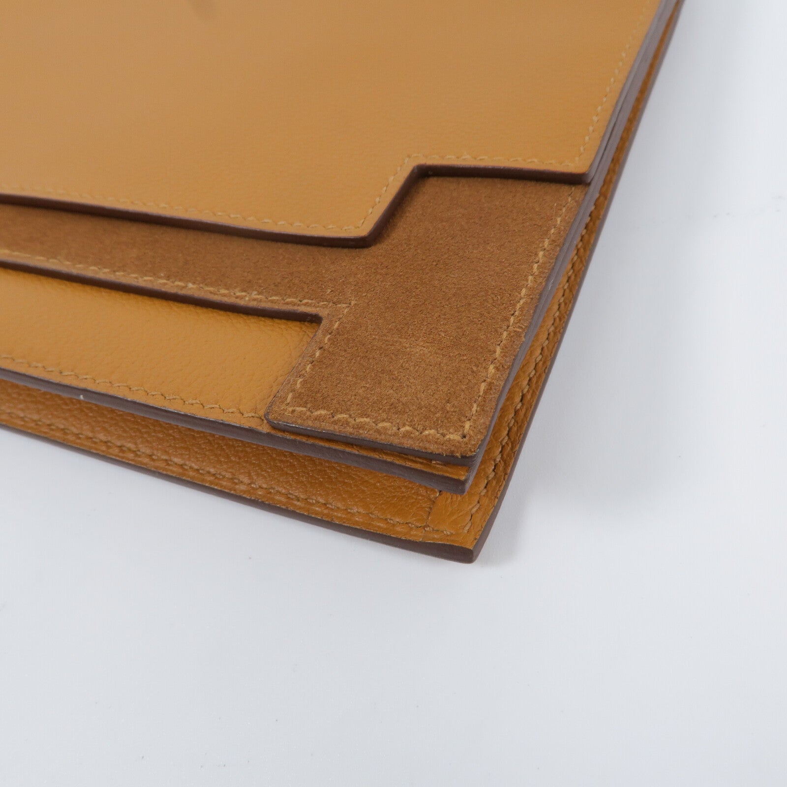 HERMES Evercolor皮革/Grizzly皮革Multiplis Clutch手提包Gold