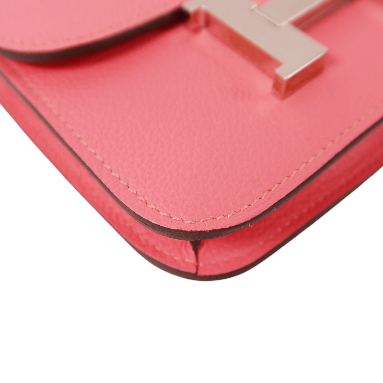 HERMES Evercolor皮革Constance Slim Wallet銀扣錢包Rose Azalee