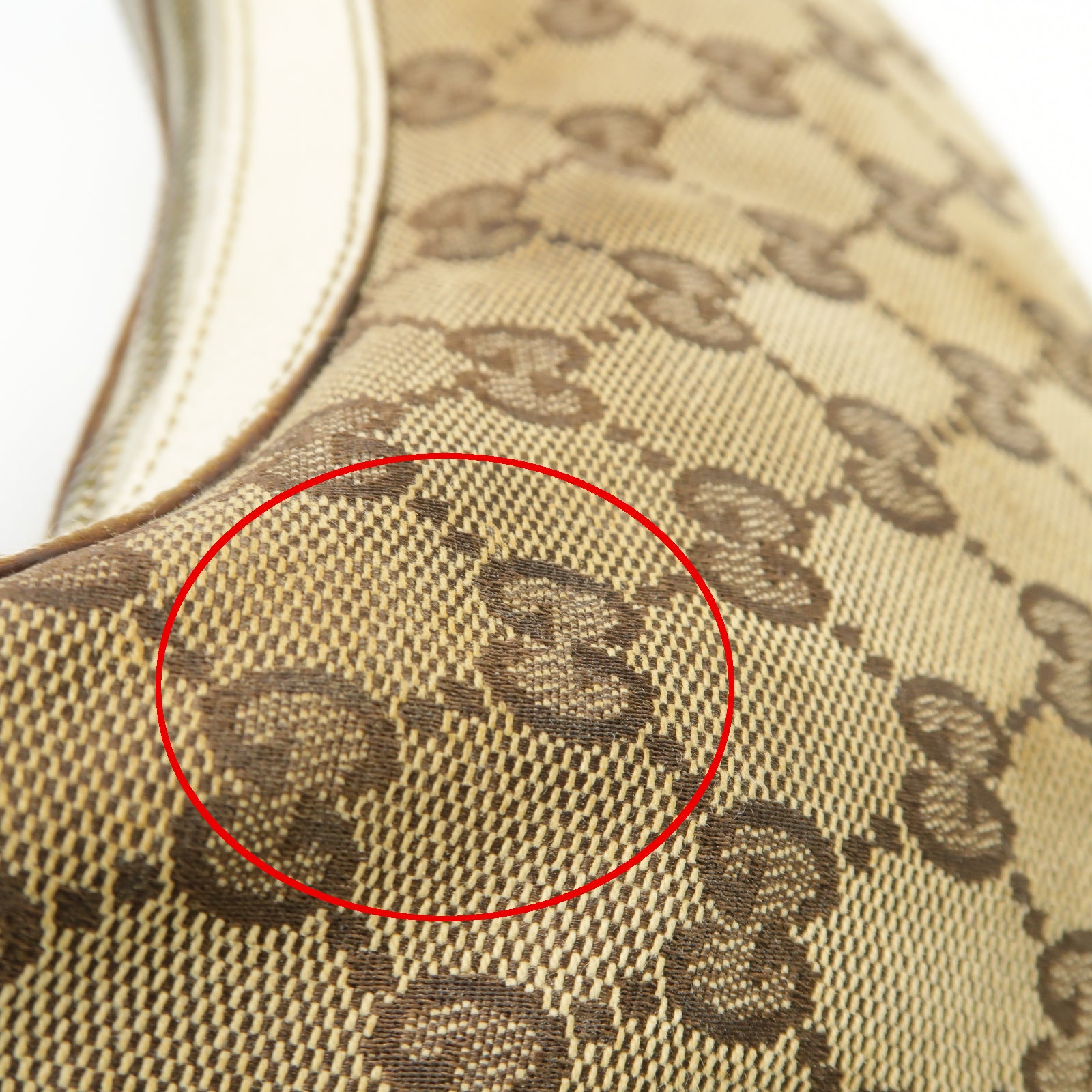 GUCCI 帆布/皮革Shoulder Bag金扣肩背袋啡色/白色