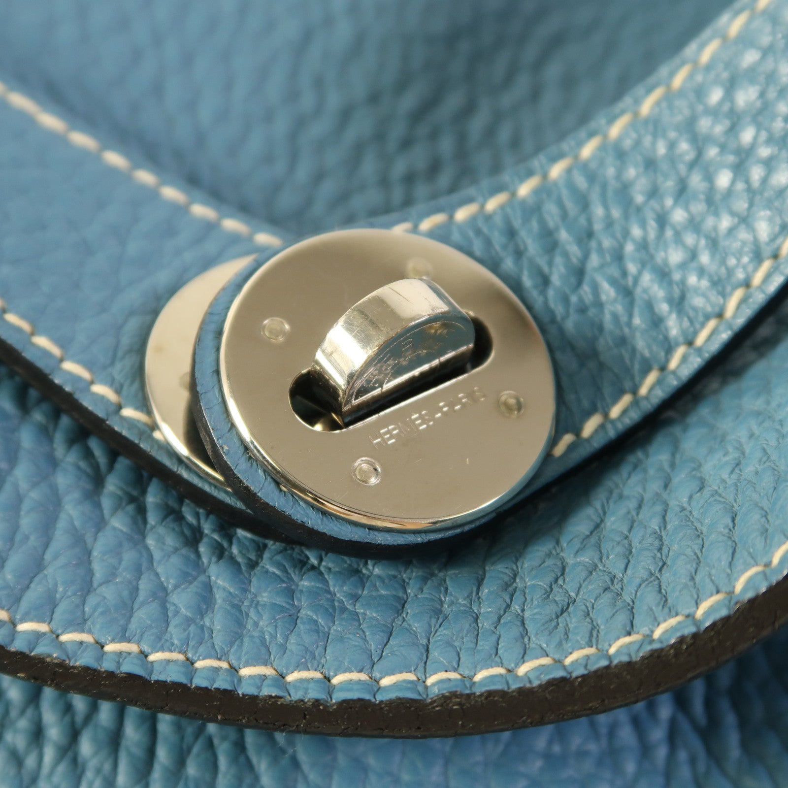 HERMES Clemence皮革Lindy 30銀扣手挽肩背兩用袋Bleu Jean
