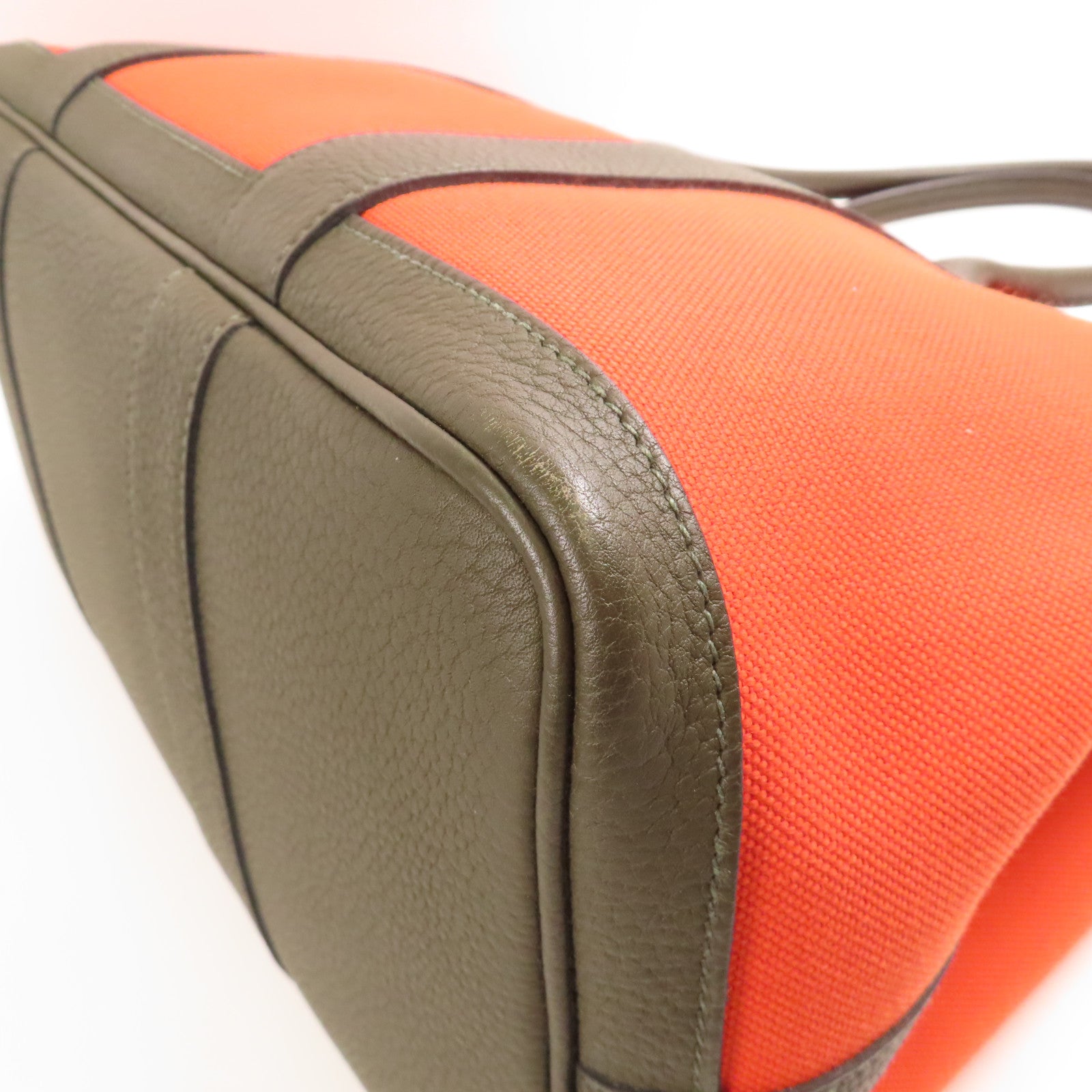HERMES 【激減優惠】帆布/皮革Garden Party PM銀扣手挽袋Terre Battue/Rough