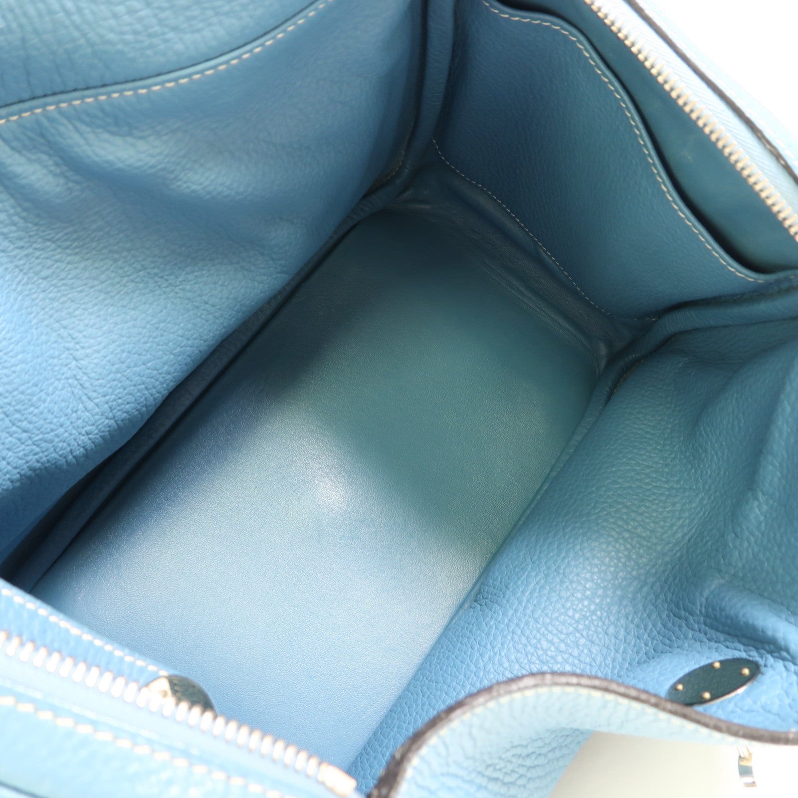HERMES Clemence皮革Lindy 30銀扣手挽肩背兩用袋Bleu Jean
