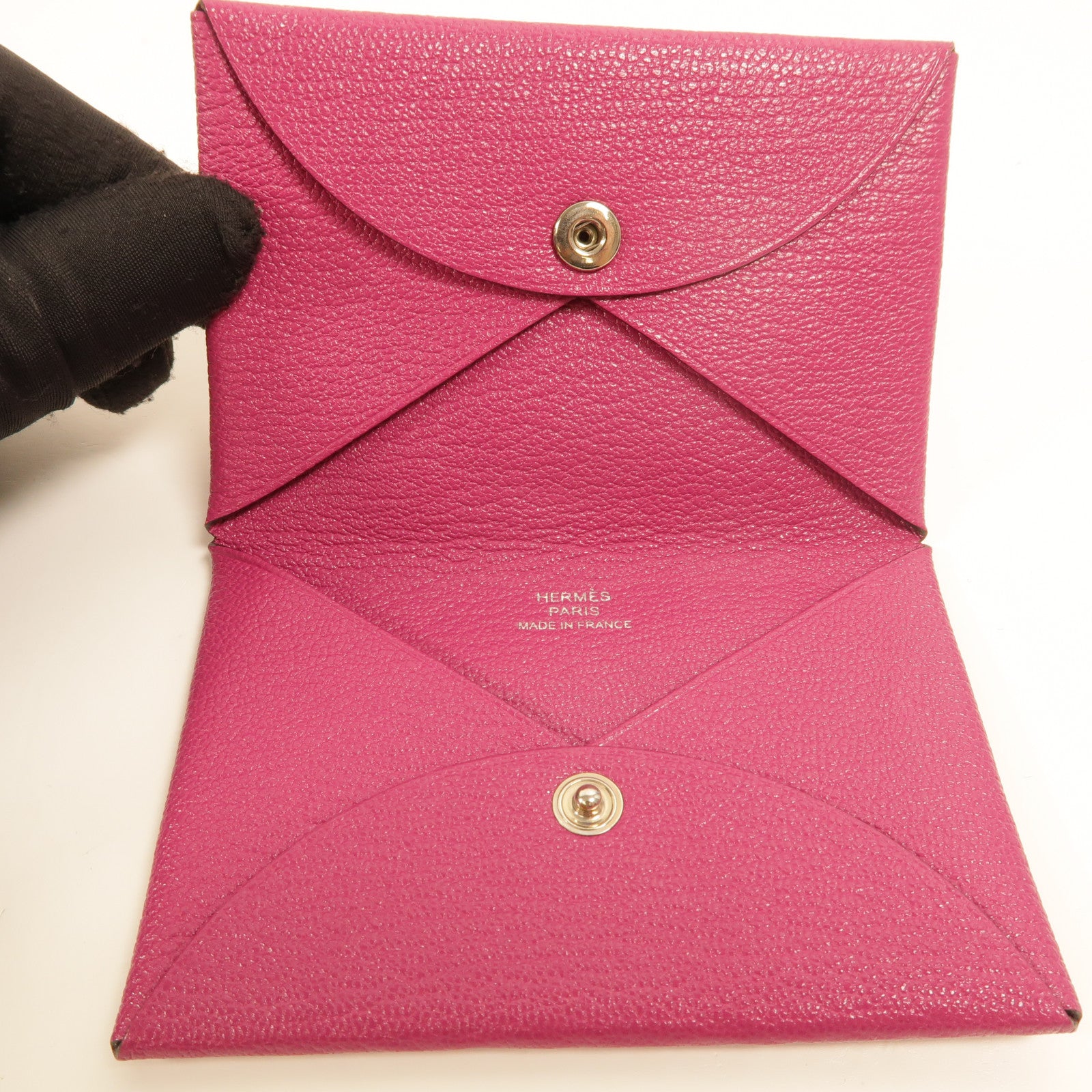 HERMES Chevre皮革Calvi卡片套Rose Pourpre