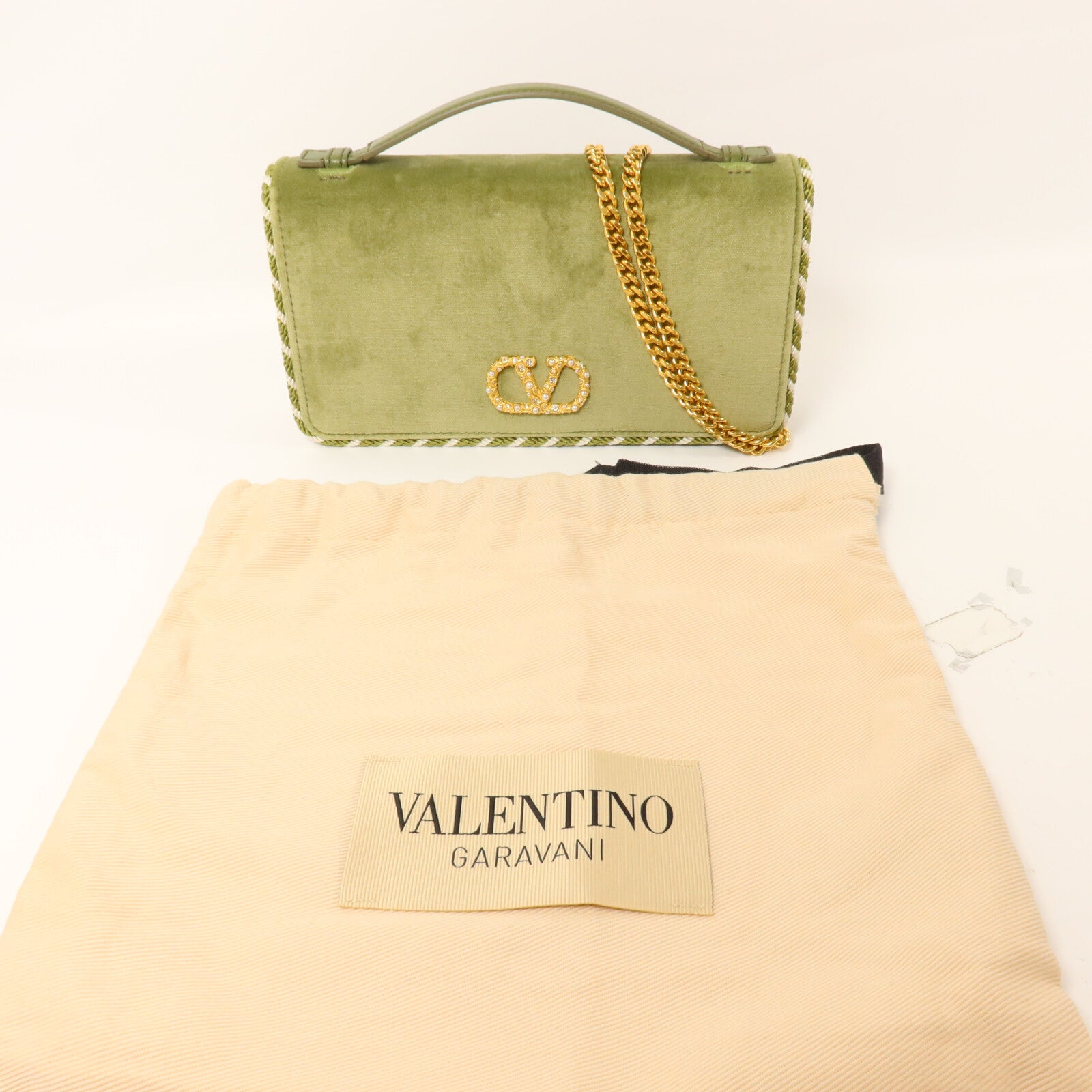 Valentino 絨布Vlogo Wallet On Chain鏈帶肩背袋