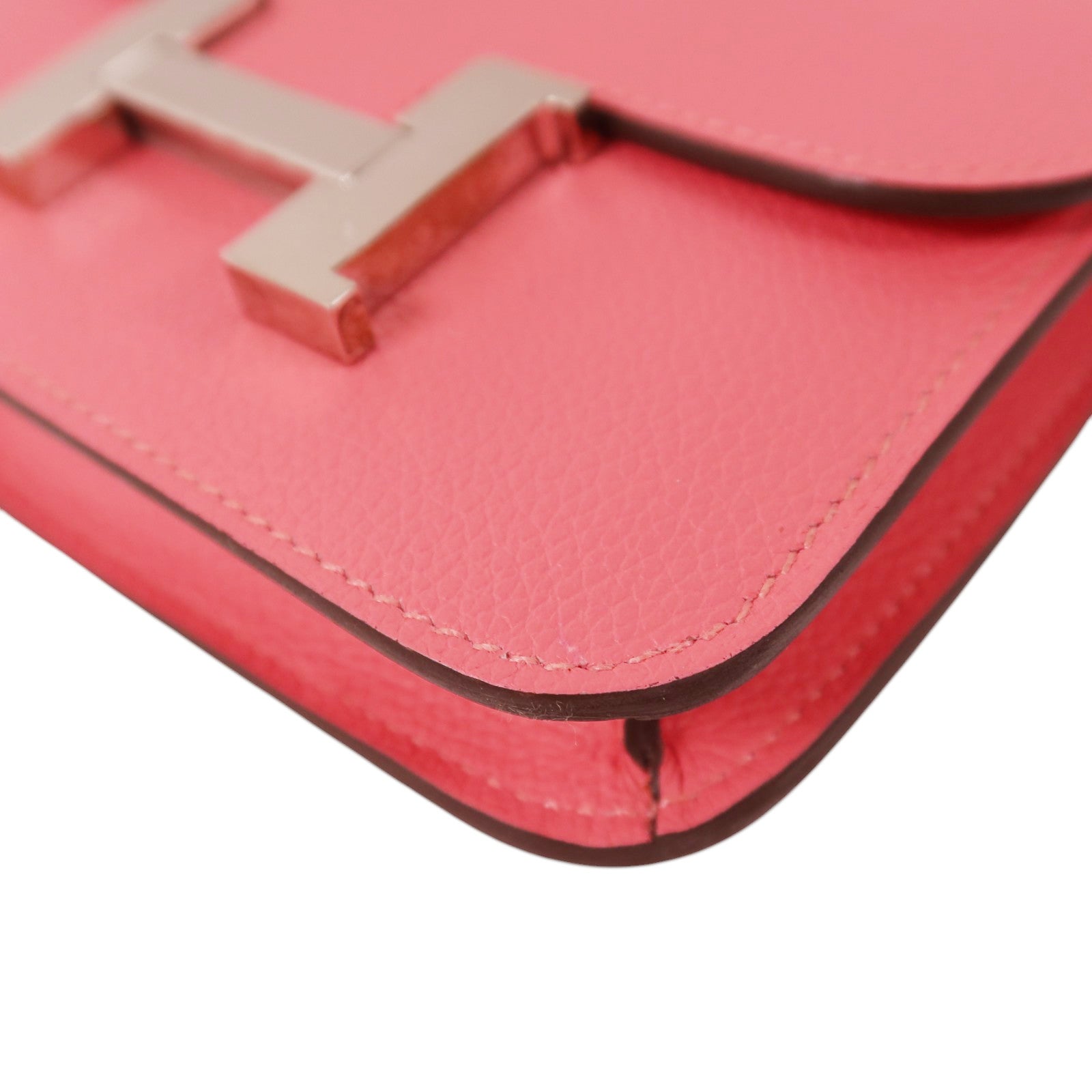 HERMES Evercolor皮革Constance Slim Wallet銀扣錢包Rose Azalee