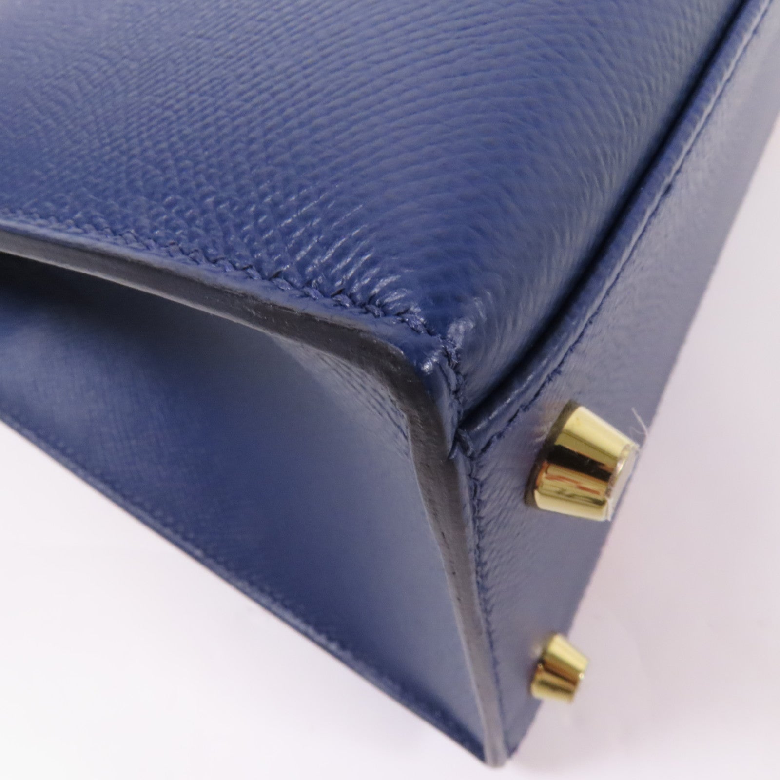 HERMES Epsom/Clemence皮革Kelly 28金扣手挽肩背兩用袋 Bleu Saphir/ Brique