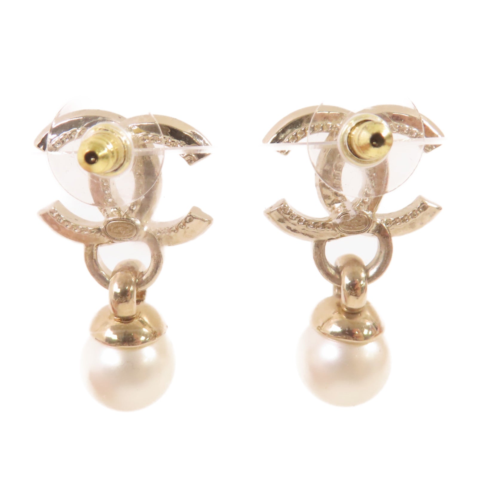CHANEL 金屬/水晶玻璃/仿珍珠CC Earrings耳環珍珠色/金色